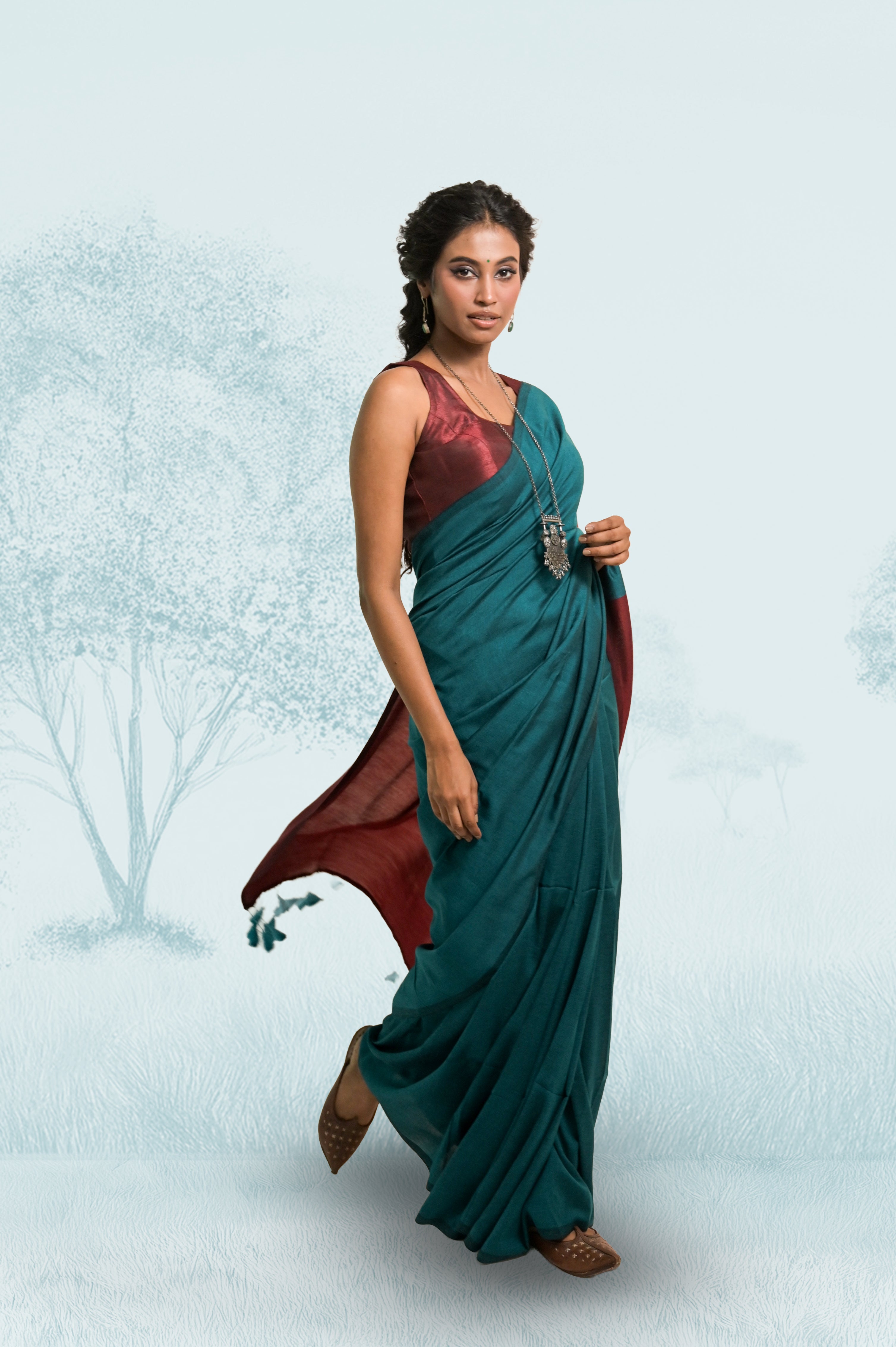 Dil ki Tamanna Bottle Green Handloom Cotton Acrylic Saree