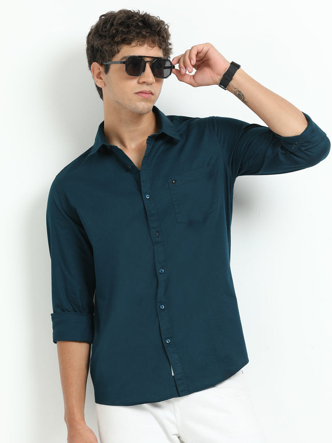 Mens Blue Twill Shirt Slim Fit