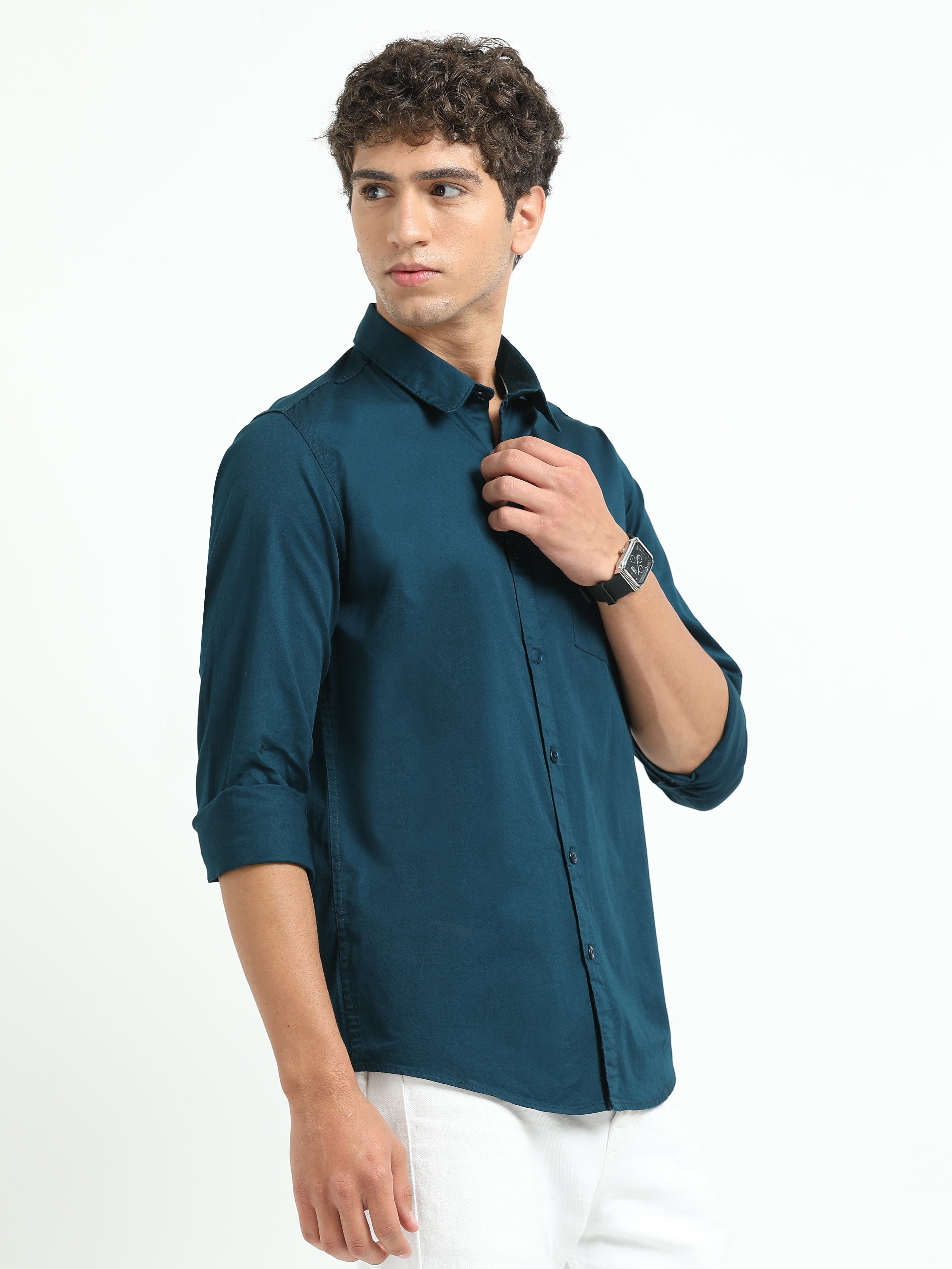 Mens Blue Twill Shirt Slim Fit