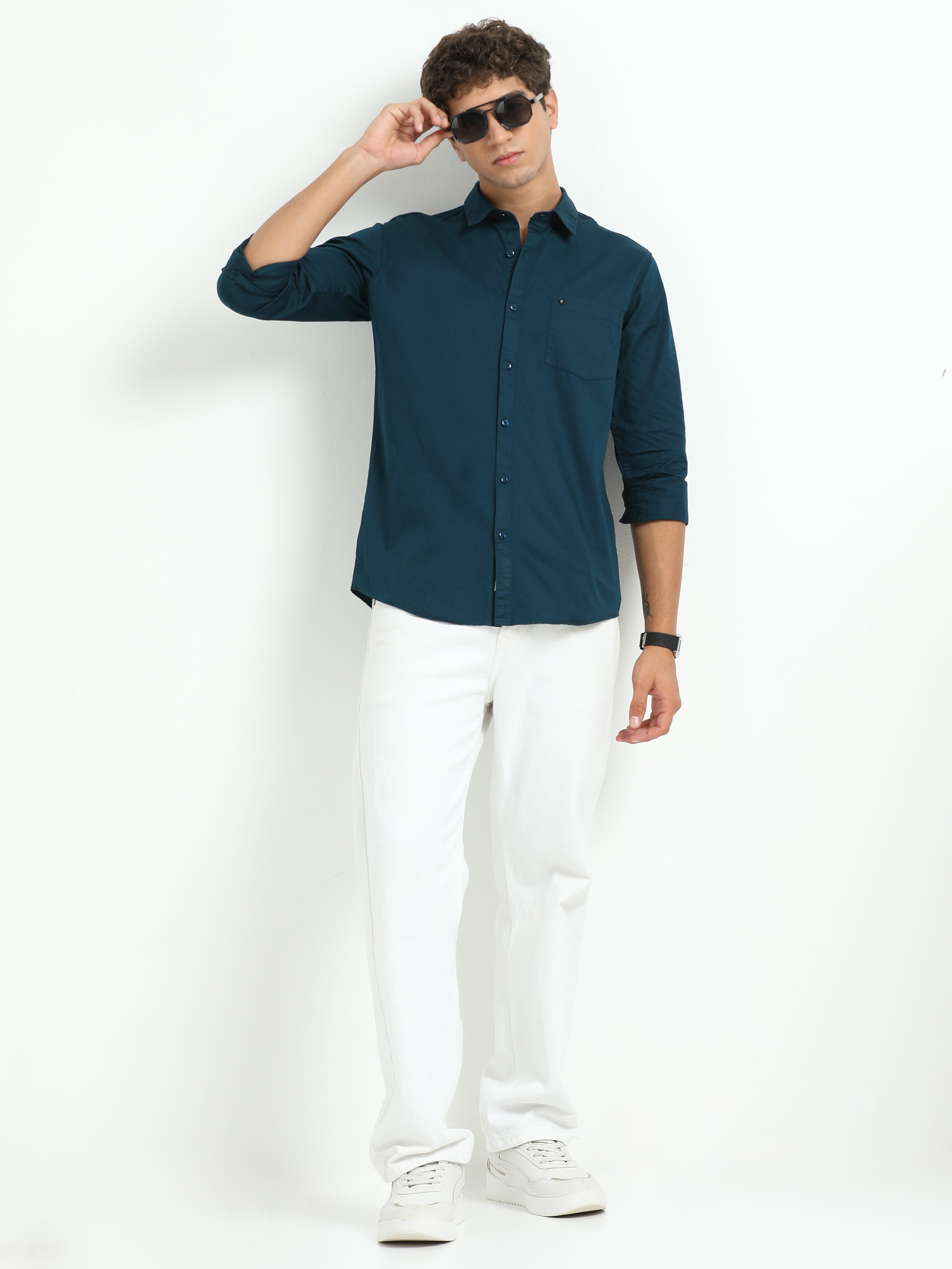 Mens Blue Twill Shirt Slim Fit