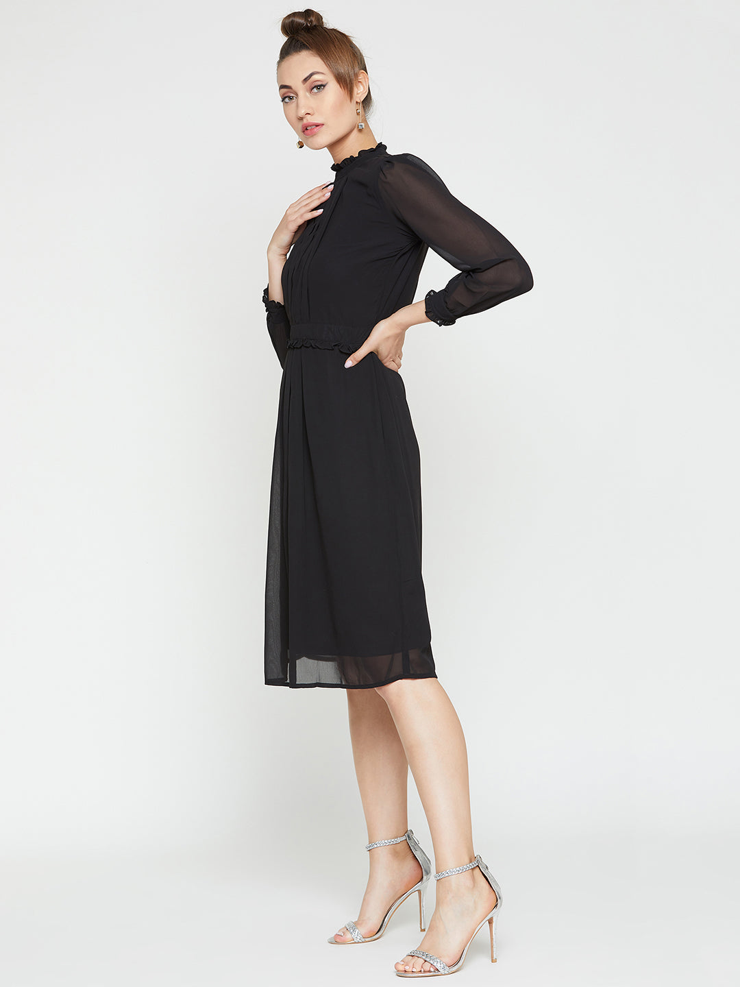 Black Solid A-Line Dress