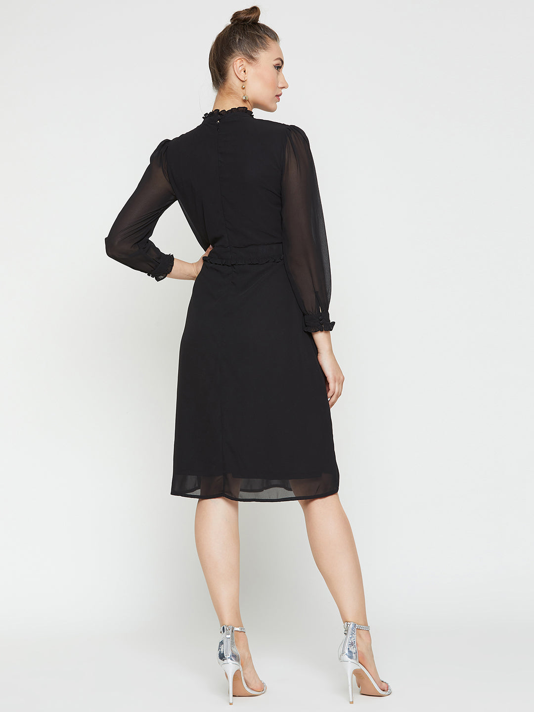 Black Solid A-Line Dress