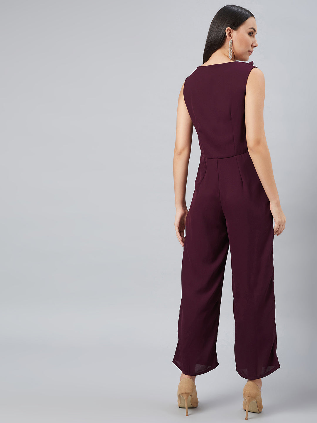 Maroon Basic Jumpsuit with Ruffles