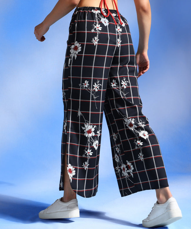 Women Black & White Flared Trousers
