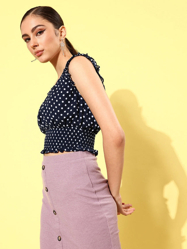 Women Polka Dots Cinched Waist Top