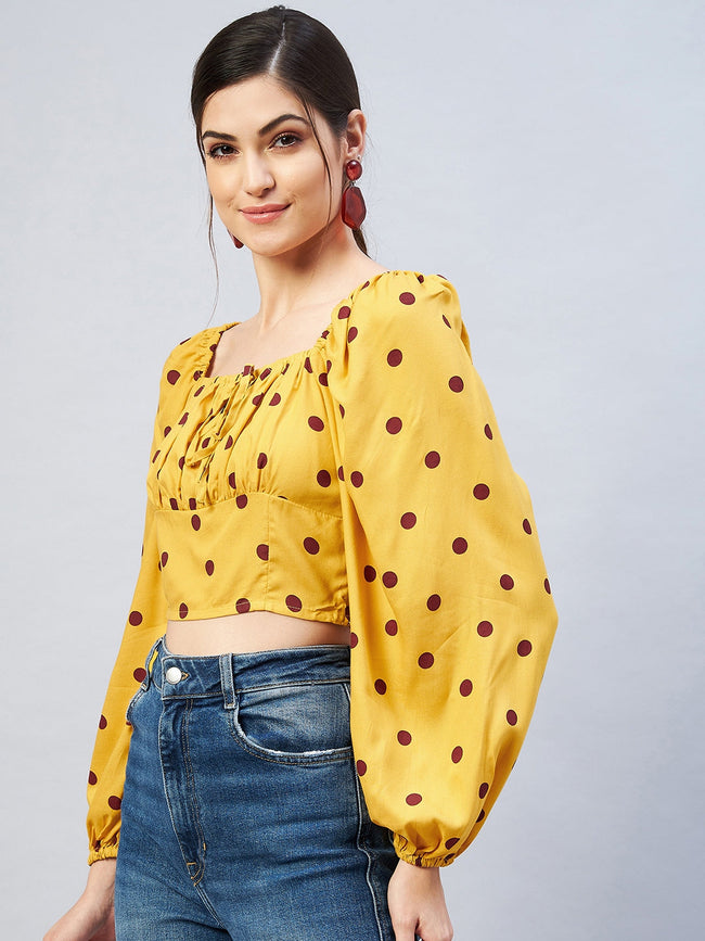Women Square Neck Polka Dots Top