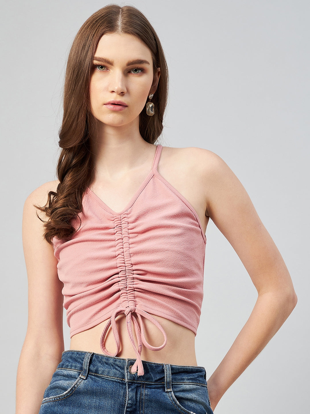 Women Peach V-Neck Fitted Top