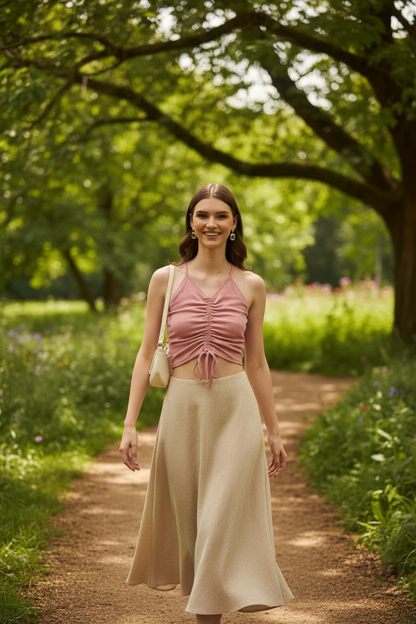 Women Peach V-Neck Fitted Top