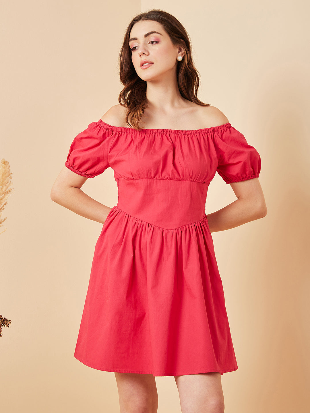 Magenta  Above Knee Solid Dress