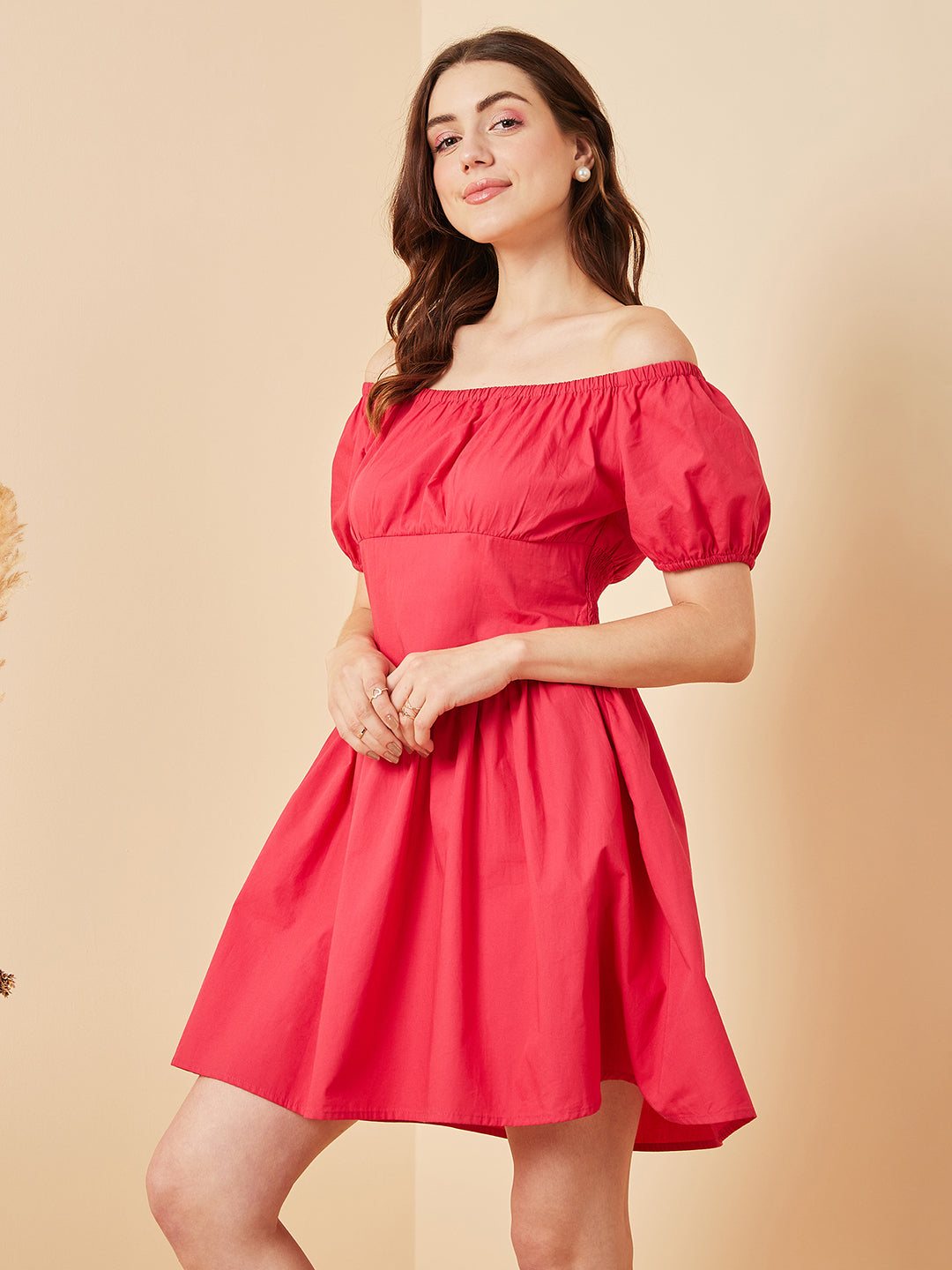 Magenta Colour Above Knee Solid Dress