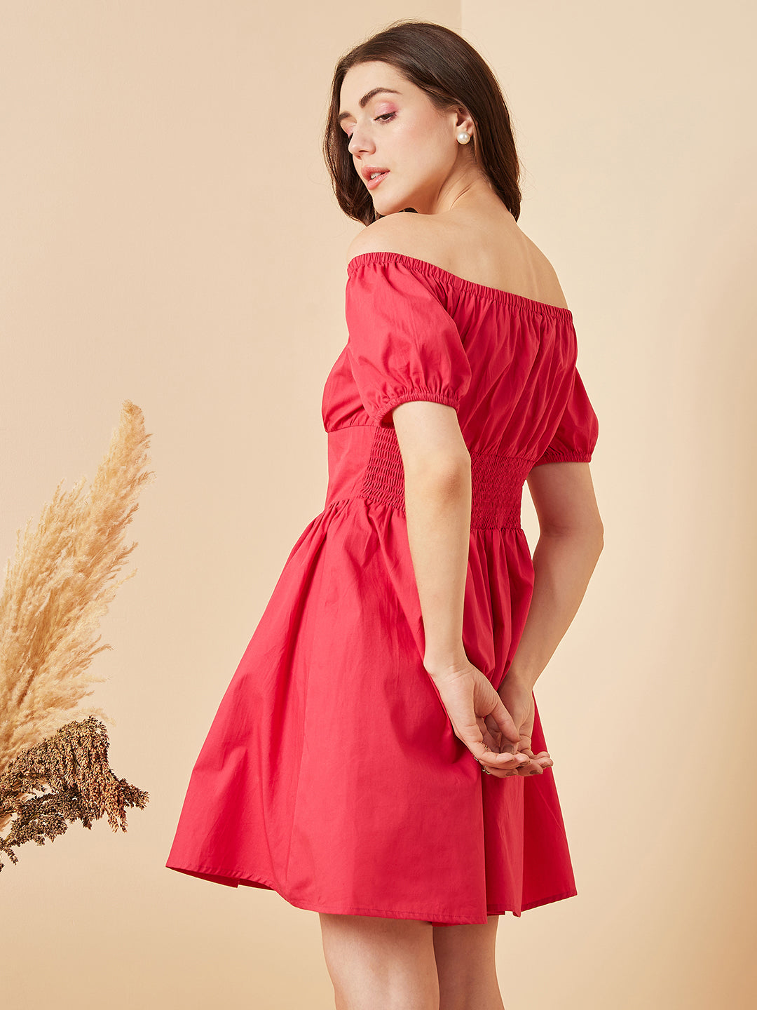 Magenta Colour Above Knee Solid Dress