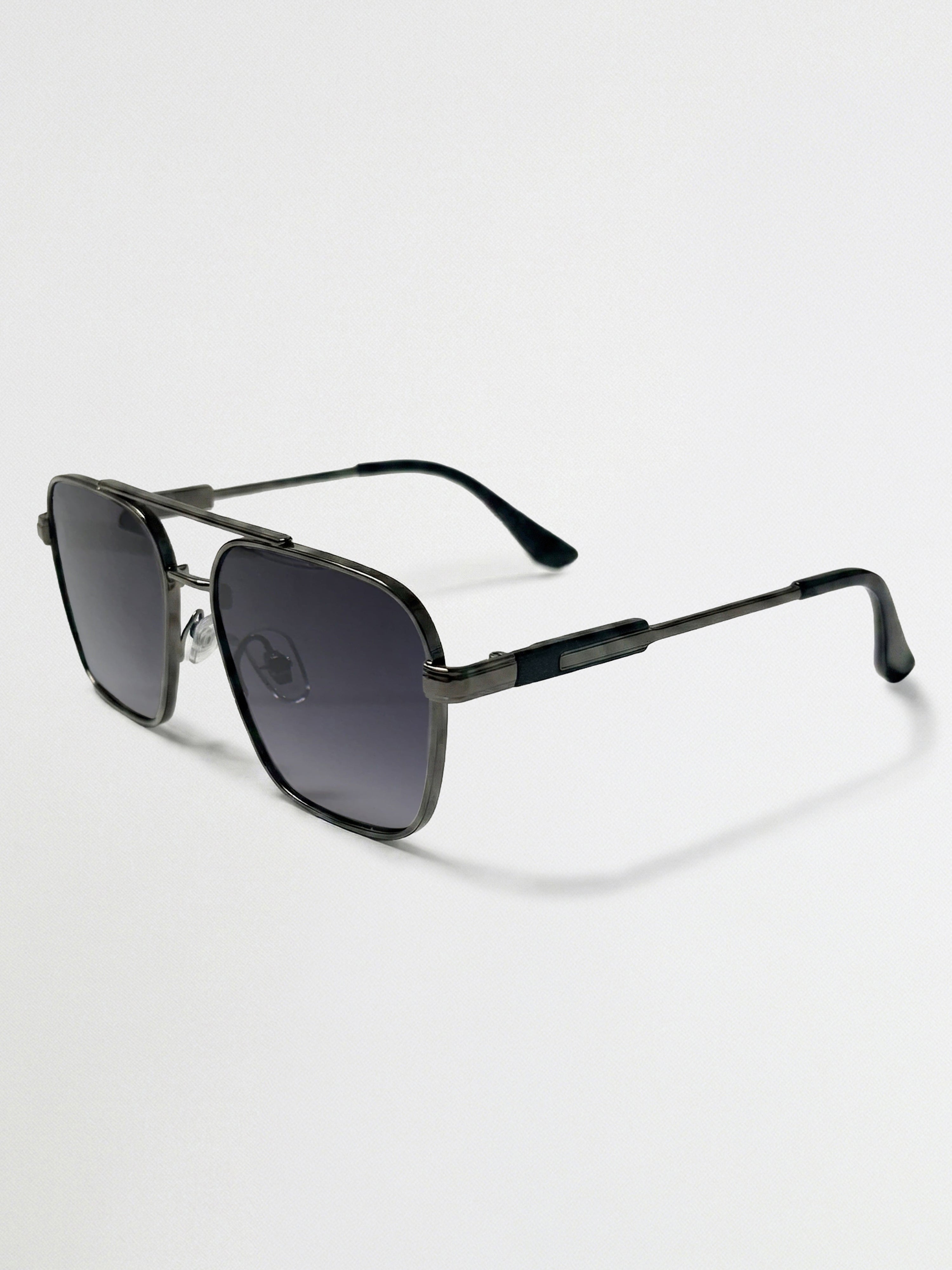 Men Square Aviator Sunglasses with Gunmetal Frame and Smoke Purple Gradient Lenses