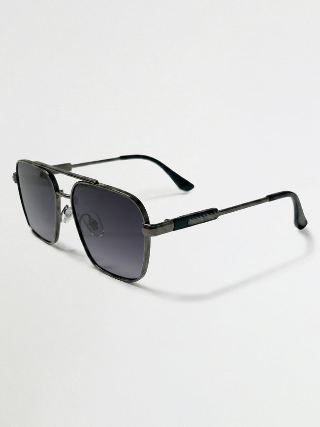 Men Square Aviator Sunglasses with Gunmetal Frame and Smoke Purple Gradient Lenses