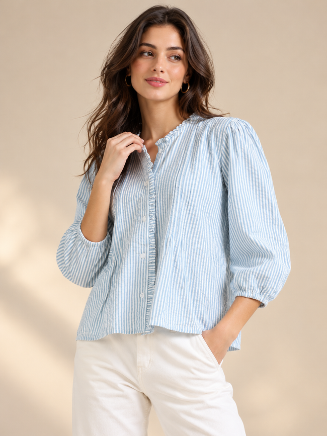 Women Pleated Stripe Shirt