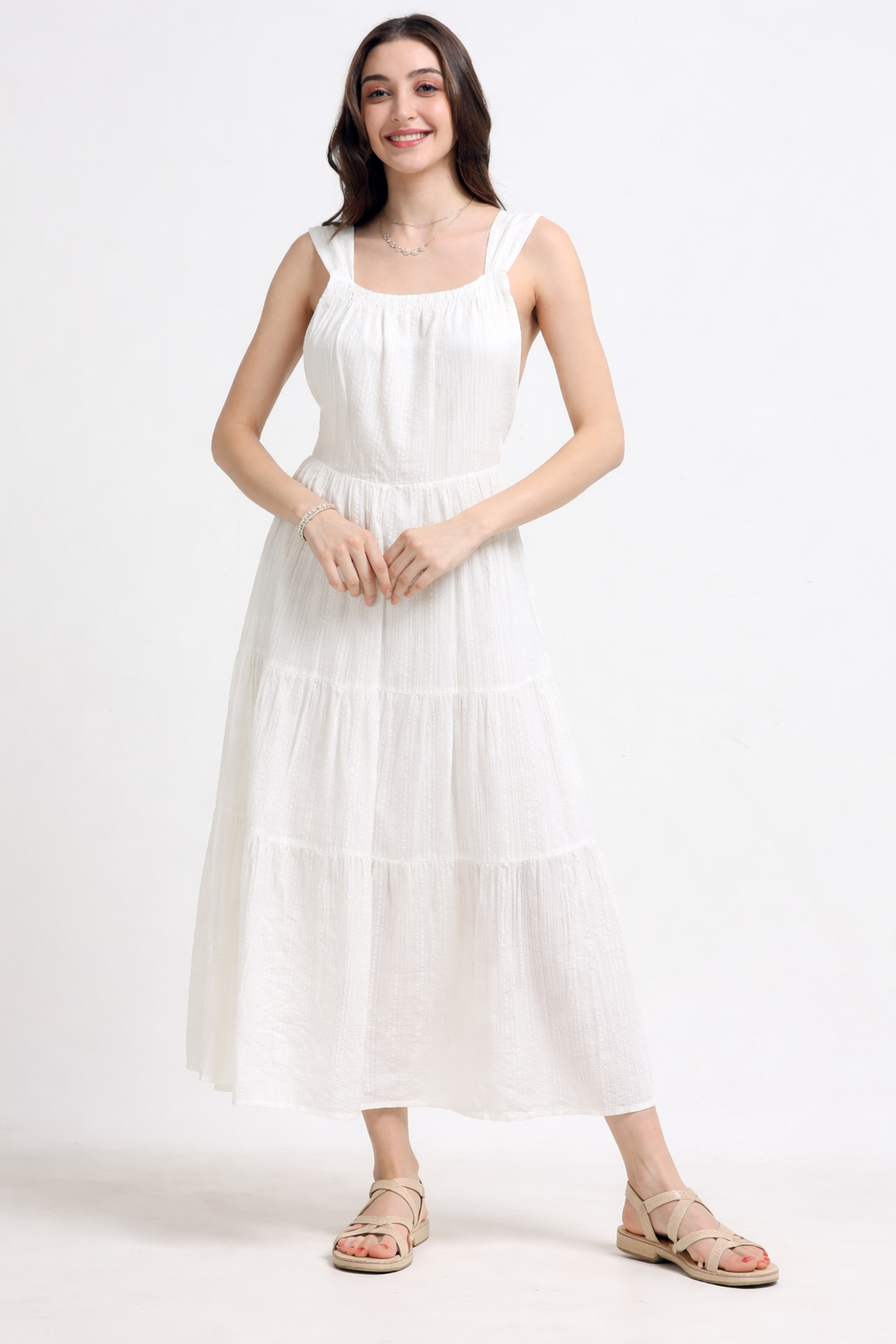Women White Deep Back Summer Dress