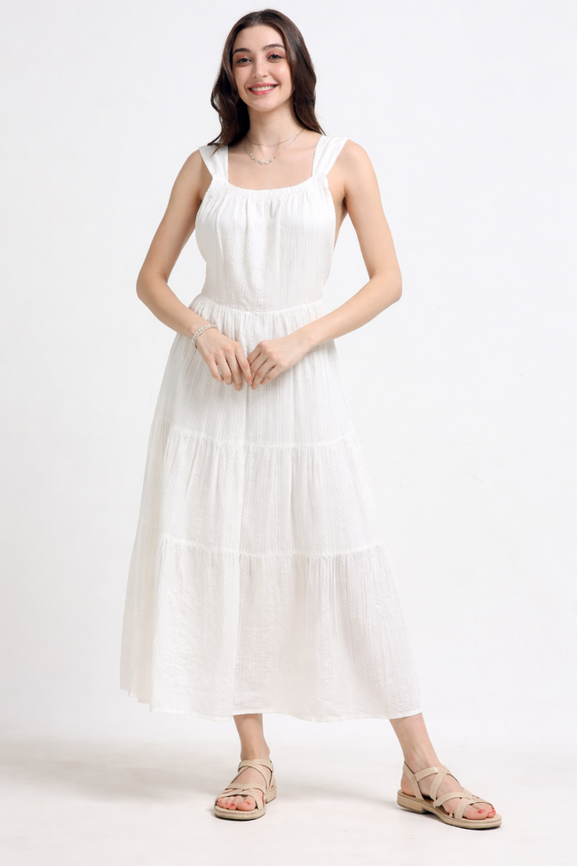 Women White Deep Back Summer Dress