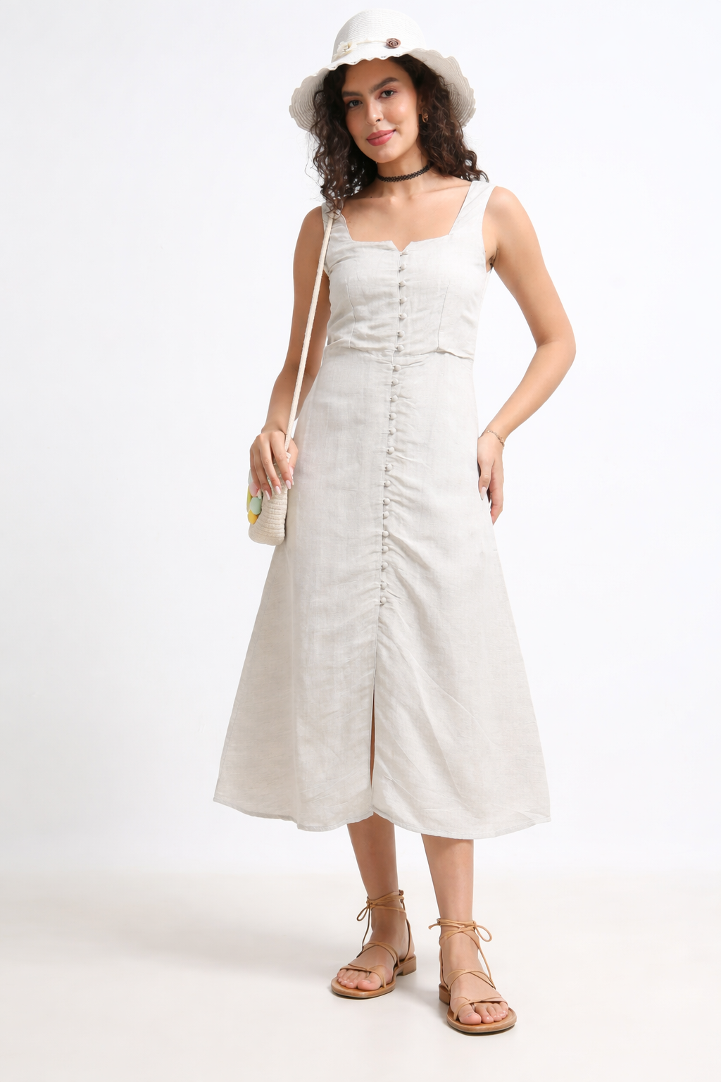 Women Beige Linen Blend Dress