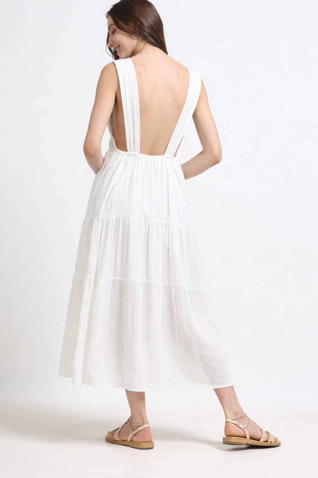 Women White Deep Back Summer Dress