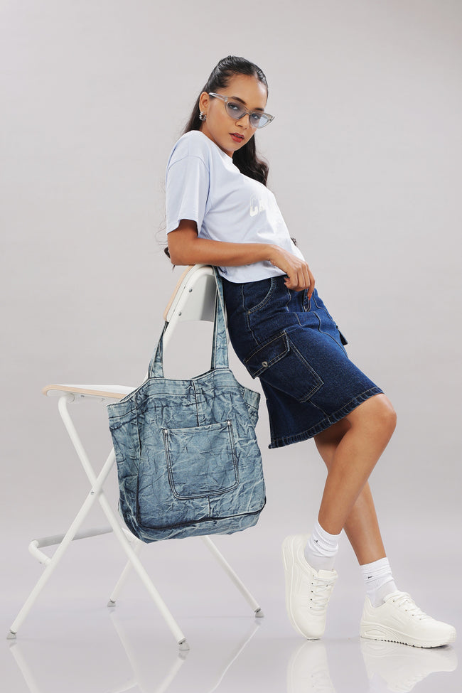 Women Printed Blue Cotton Tshirt