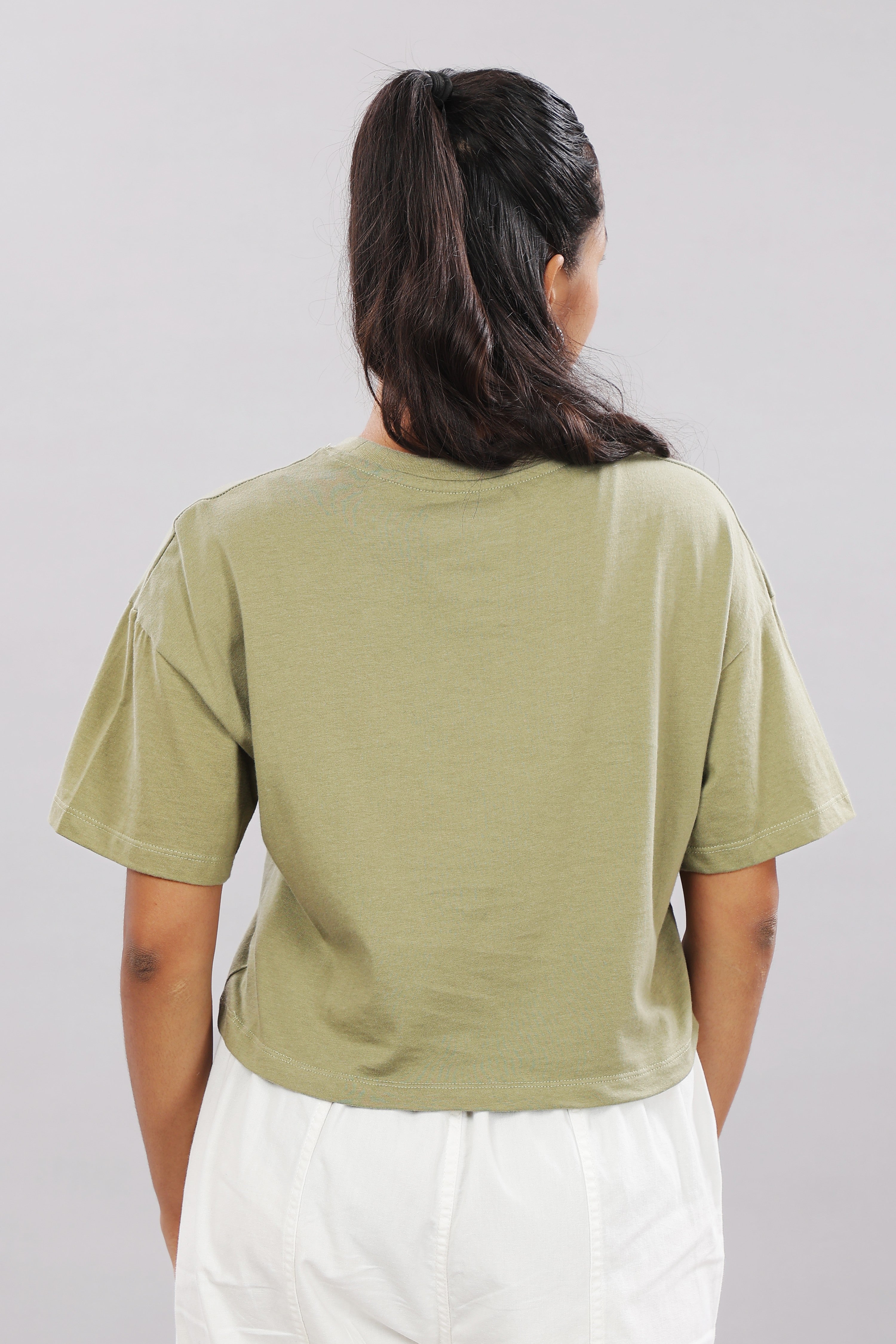Women Printed Olive Cotton Tshirt