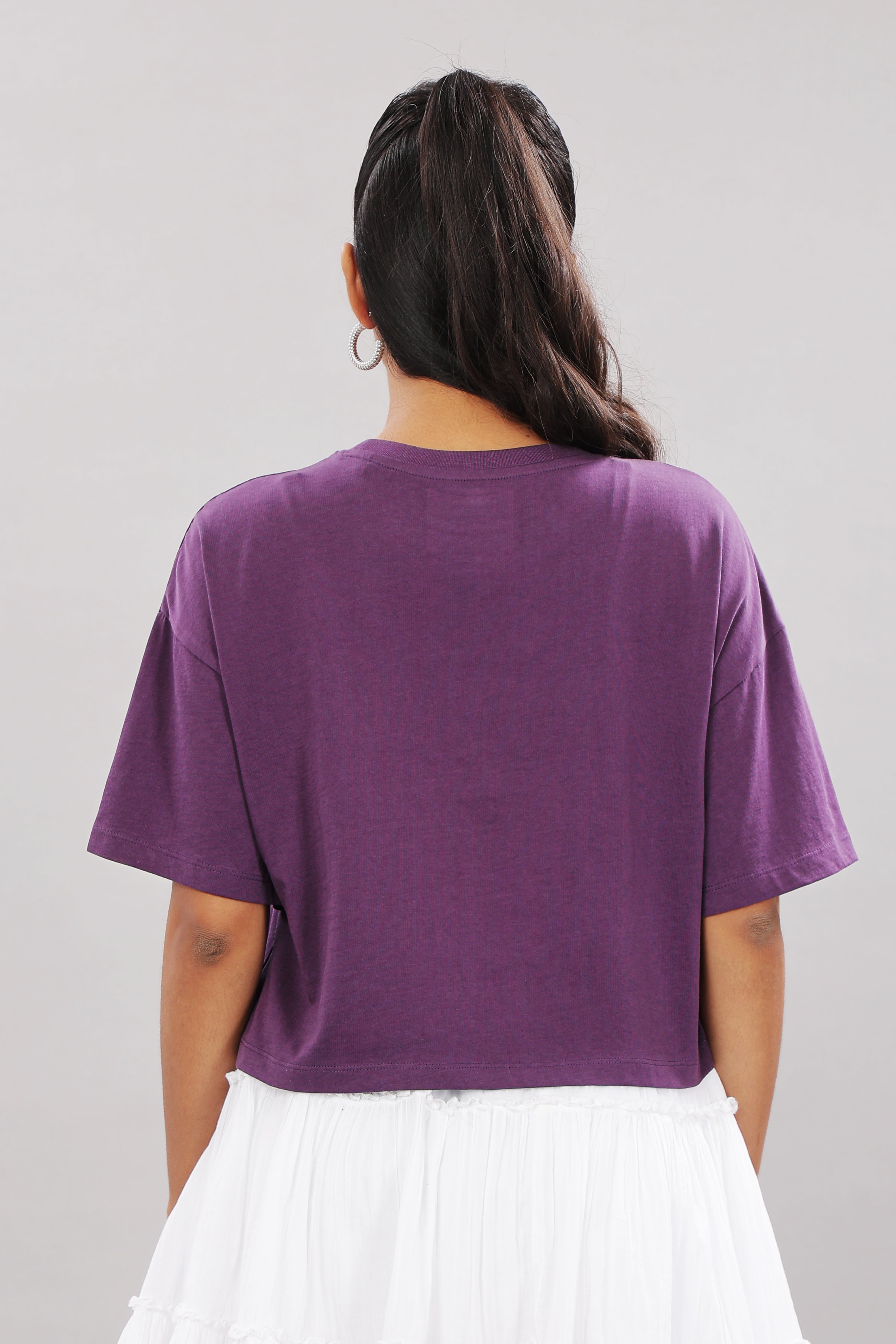 Womens Purple Printed Cotton Regular Top