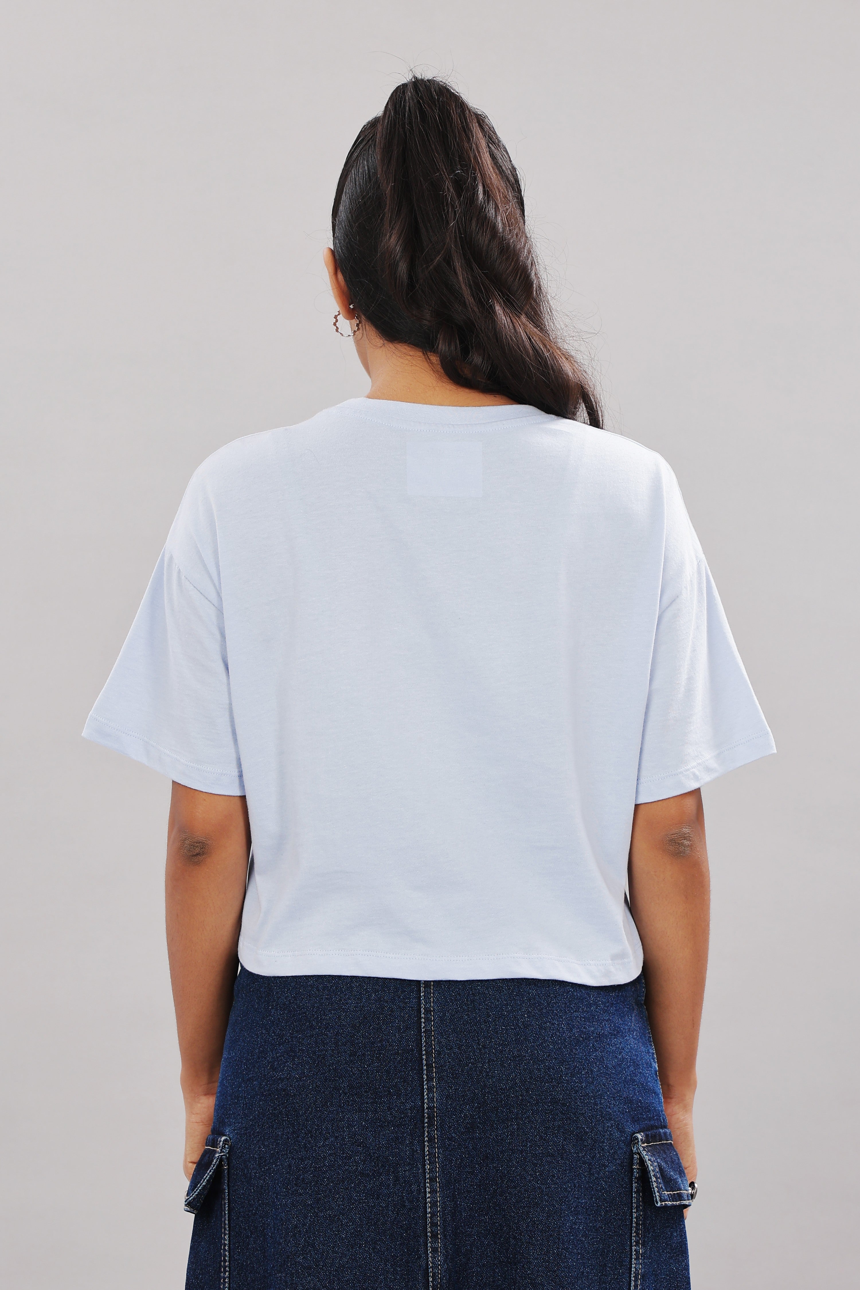 Women Printed Blue Cotton Tshirt