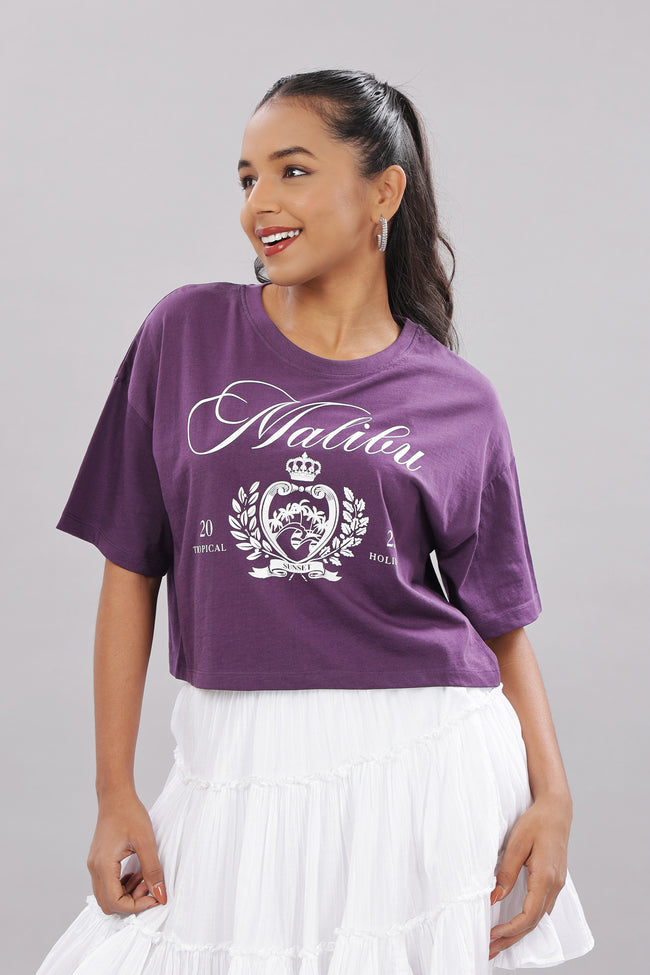 Womens Purple Printed Cotton Regular Top