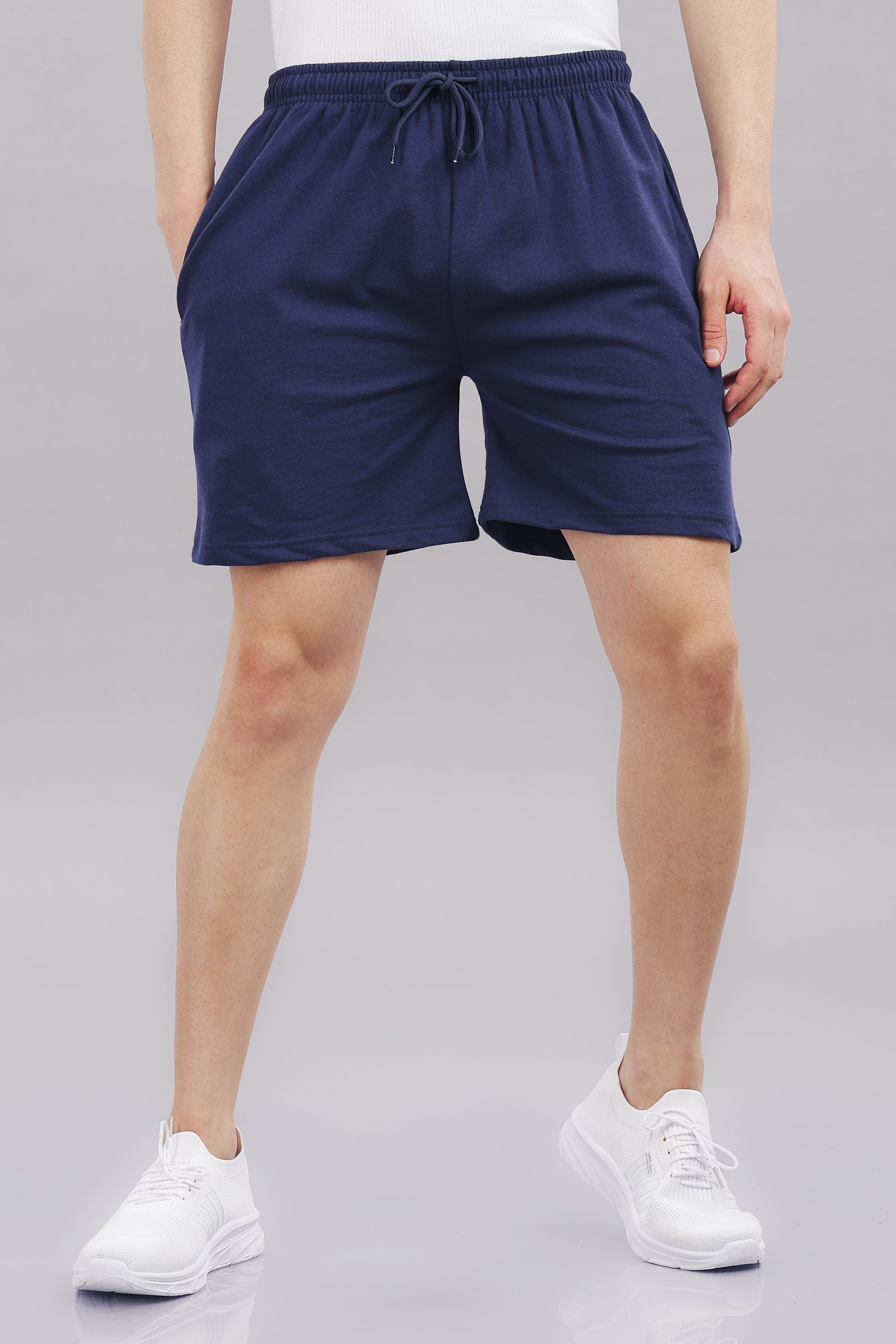 Mens Navy Blue Cotton Regular Shorts