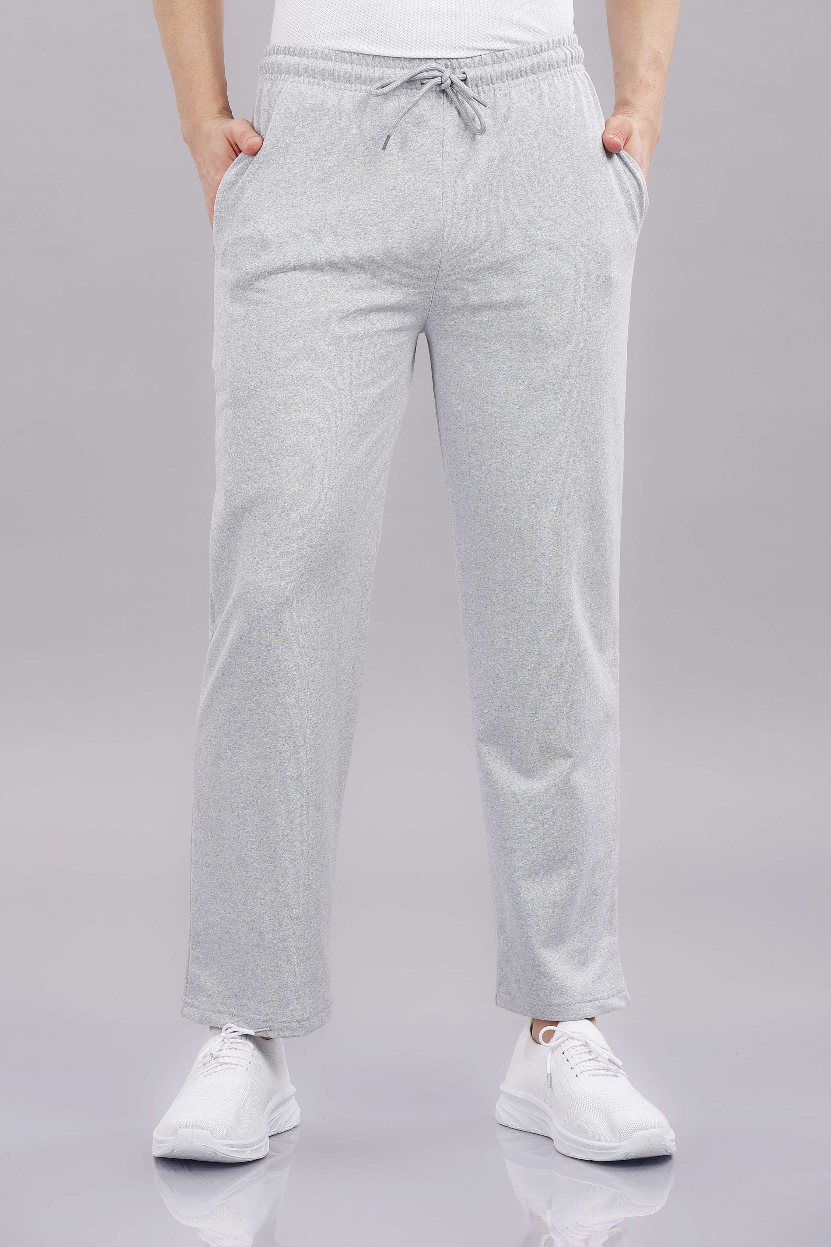 Mens Grey Cotton Regular Track Pant