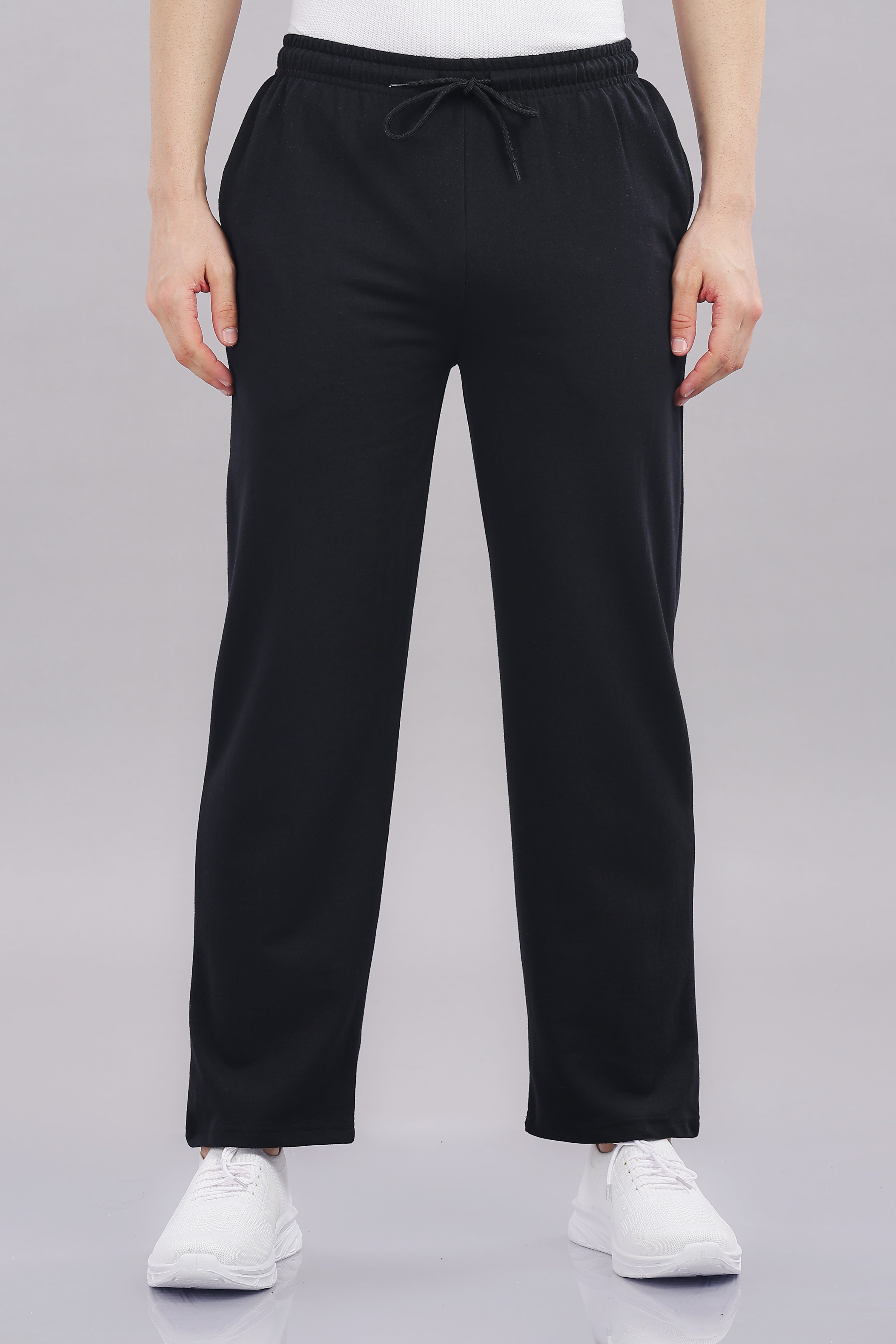 Mens Black Cotton Regular Track Pant