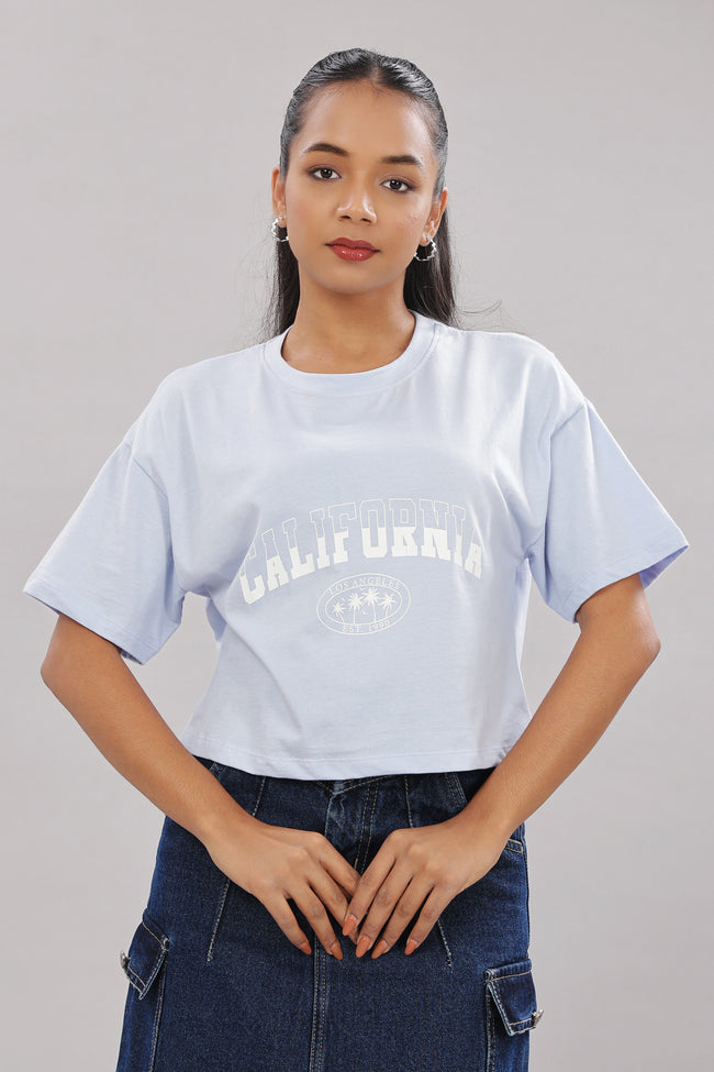 Women Printed Blue Cotton Tshirt