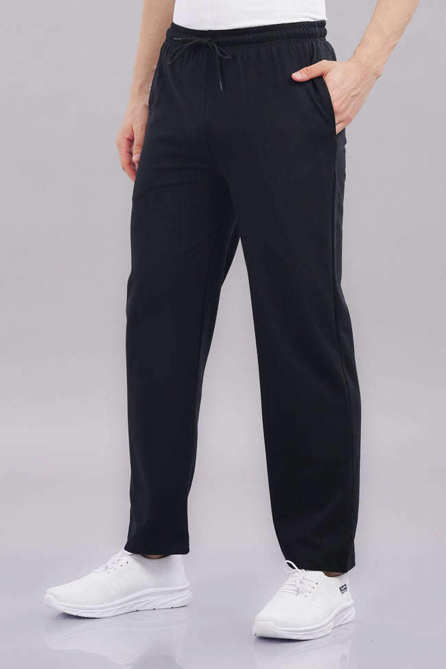 Mens Black Cotton Regular Track Pant