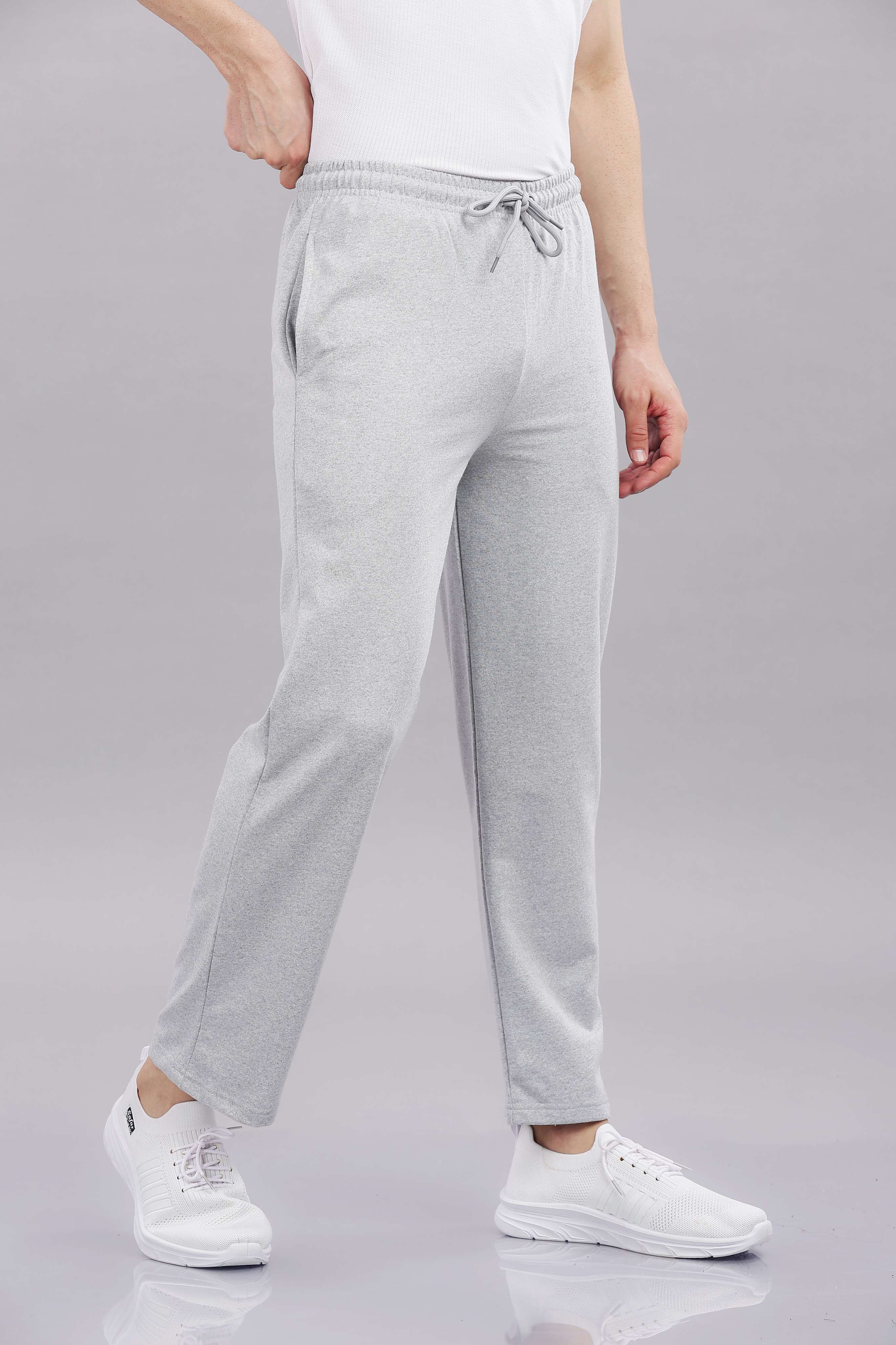 Mens Grey Cotton Regular Track Pant