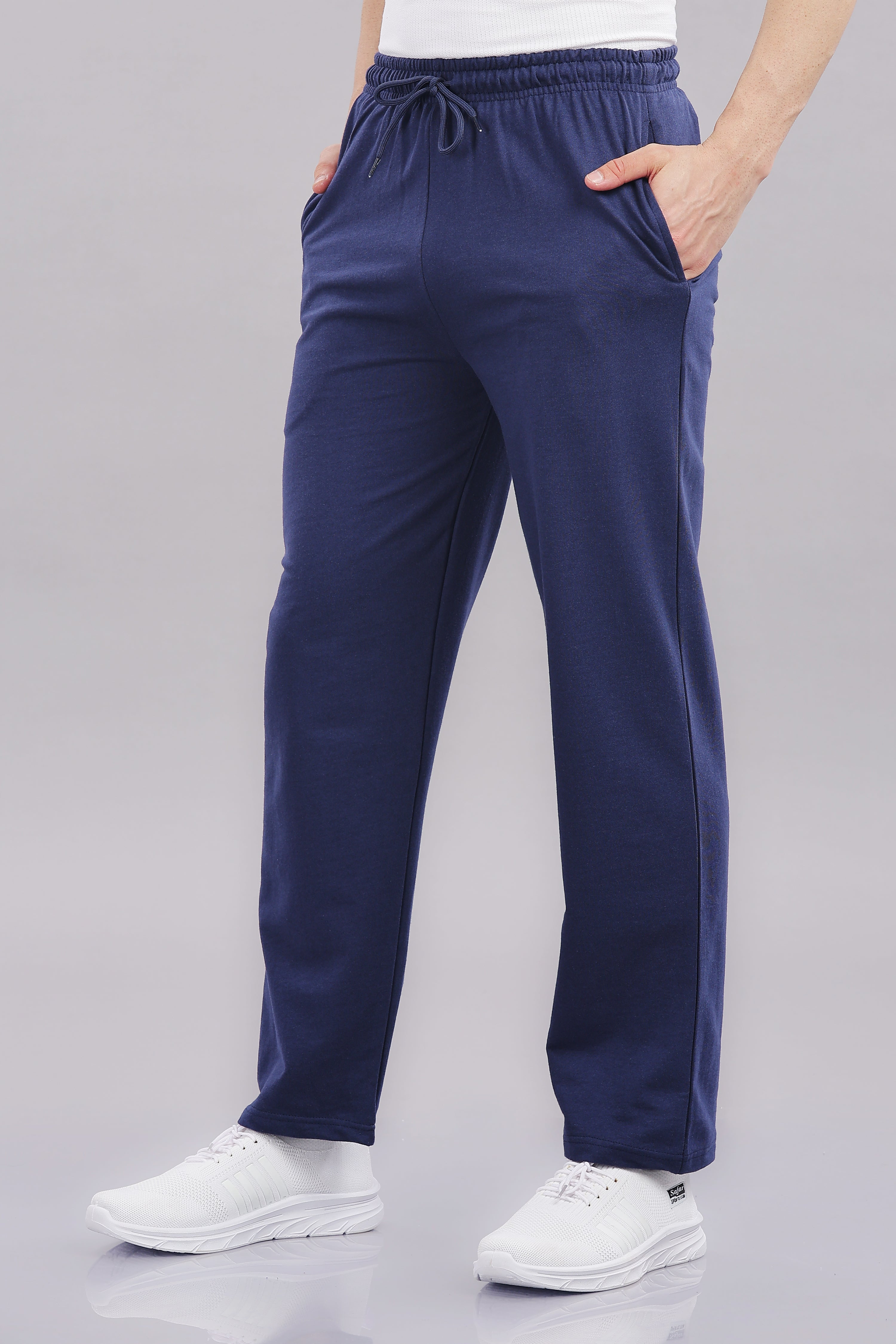 Mens Navy Cotton Regular Track Pant