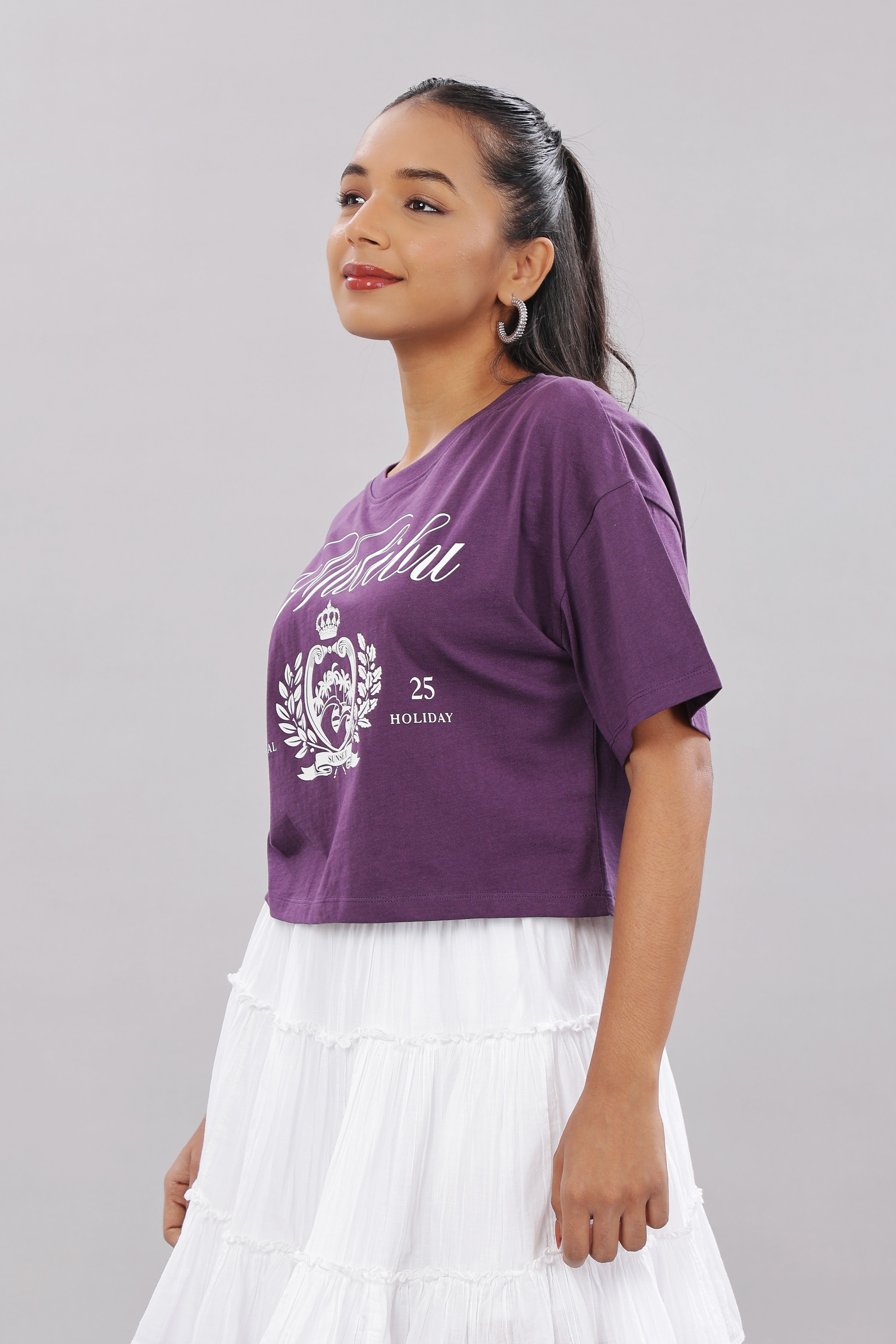 Women Printed purple Cotton Tshirt