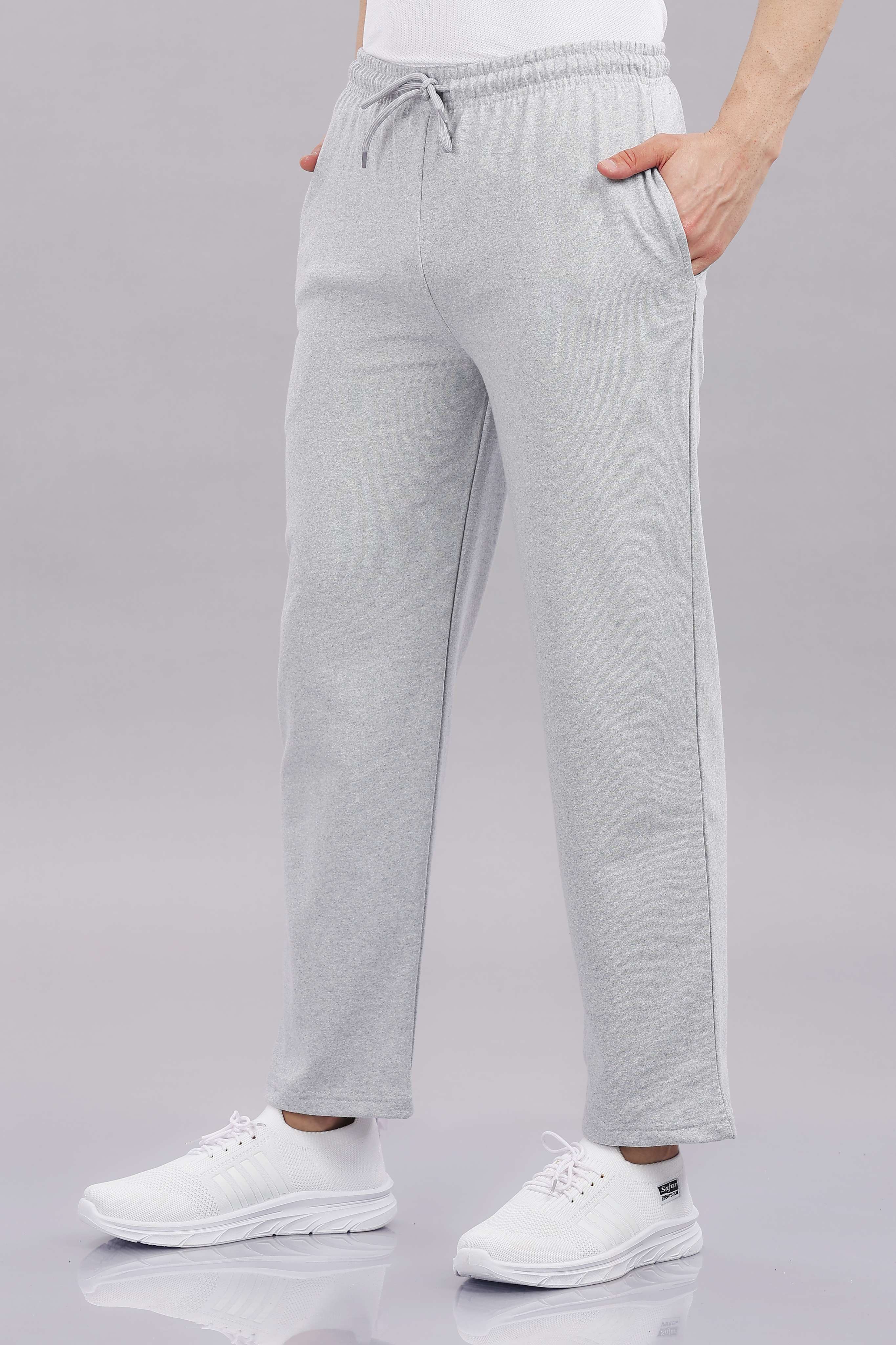 Mens Grey Cotton Regular Track Pant