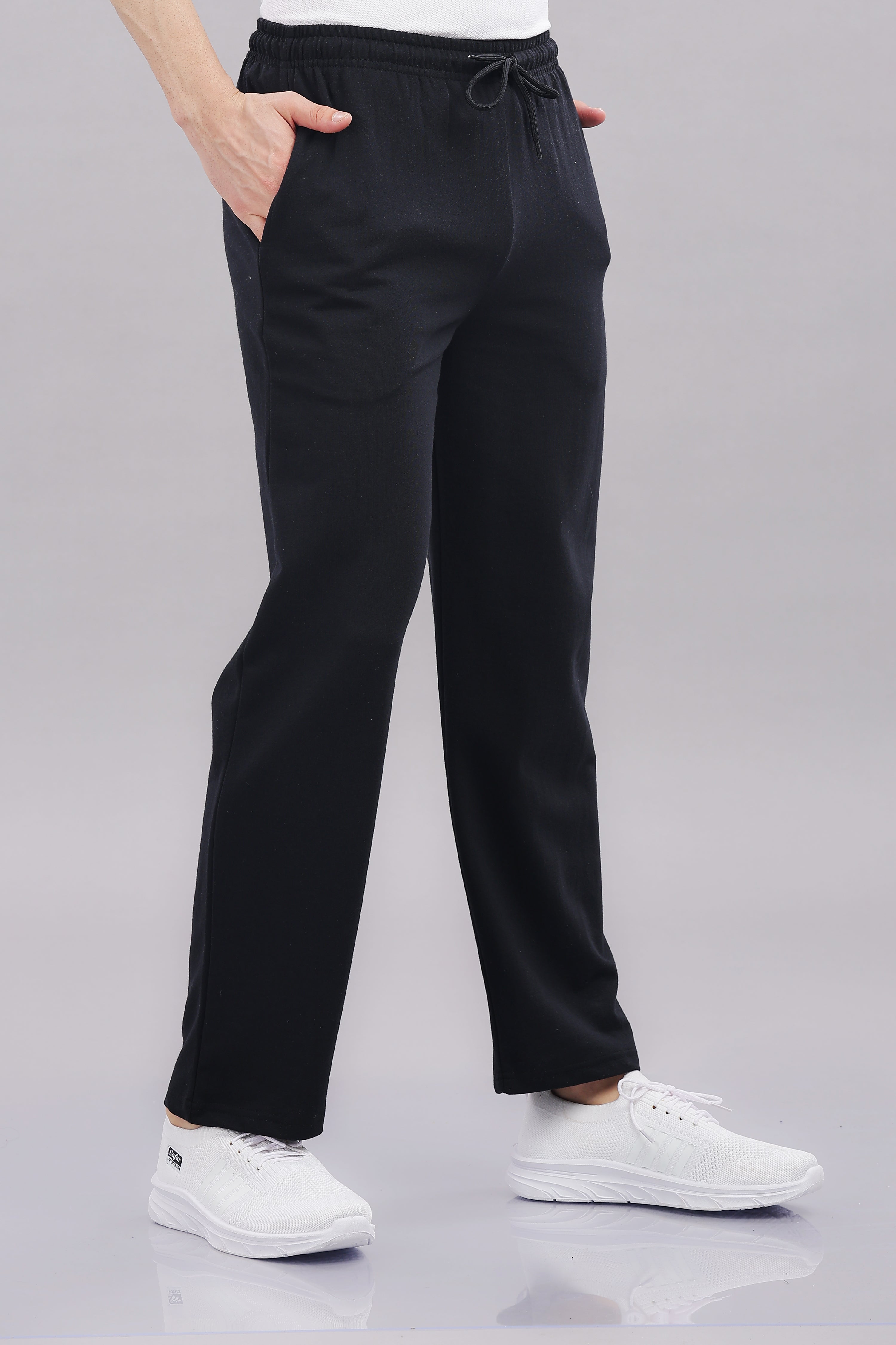 Mens Black Cotton Regular Track Pant
