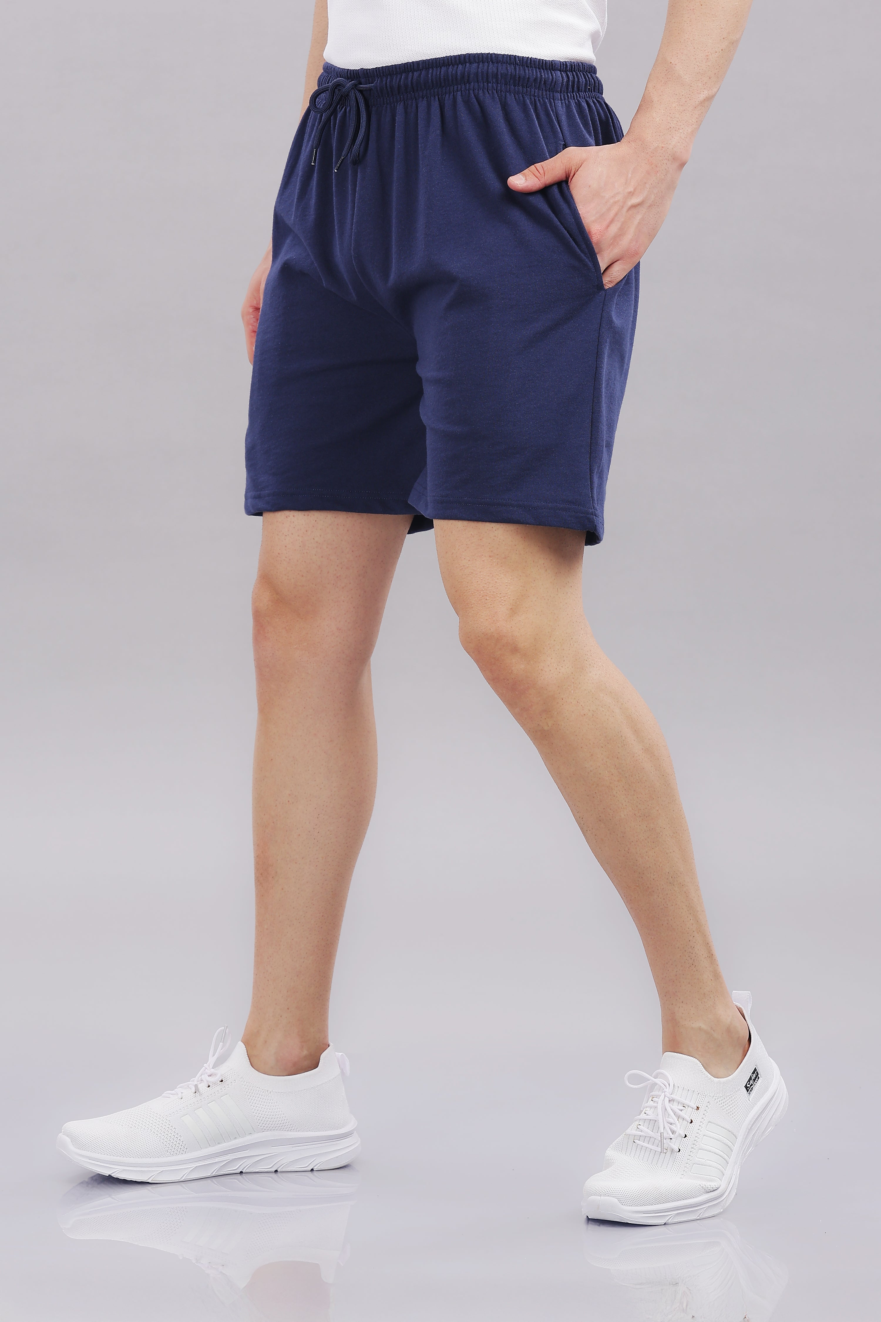 Mens Navy Blue Cotton Regular Shorts