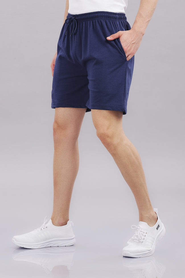 Mens Navy Blue Cotton Regular Shorts
