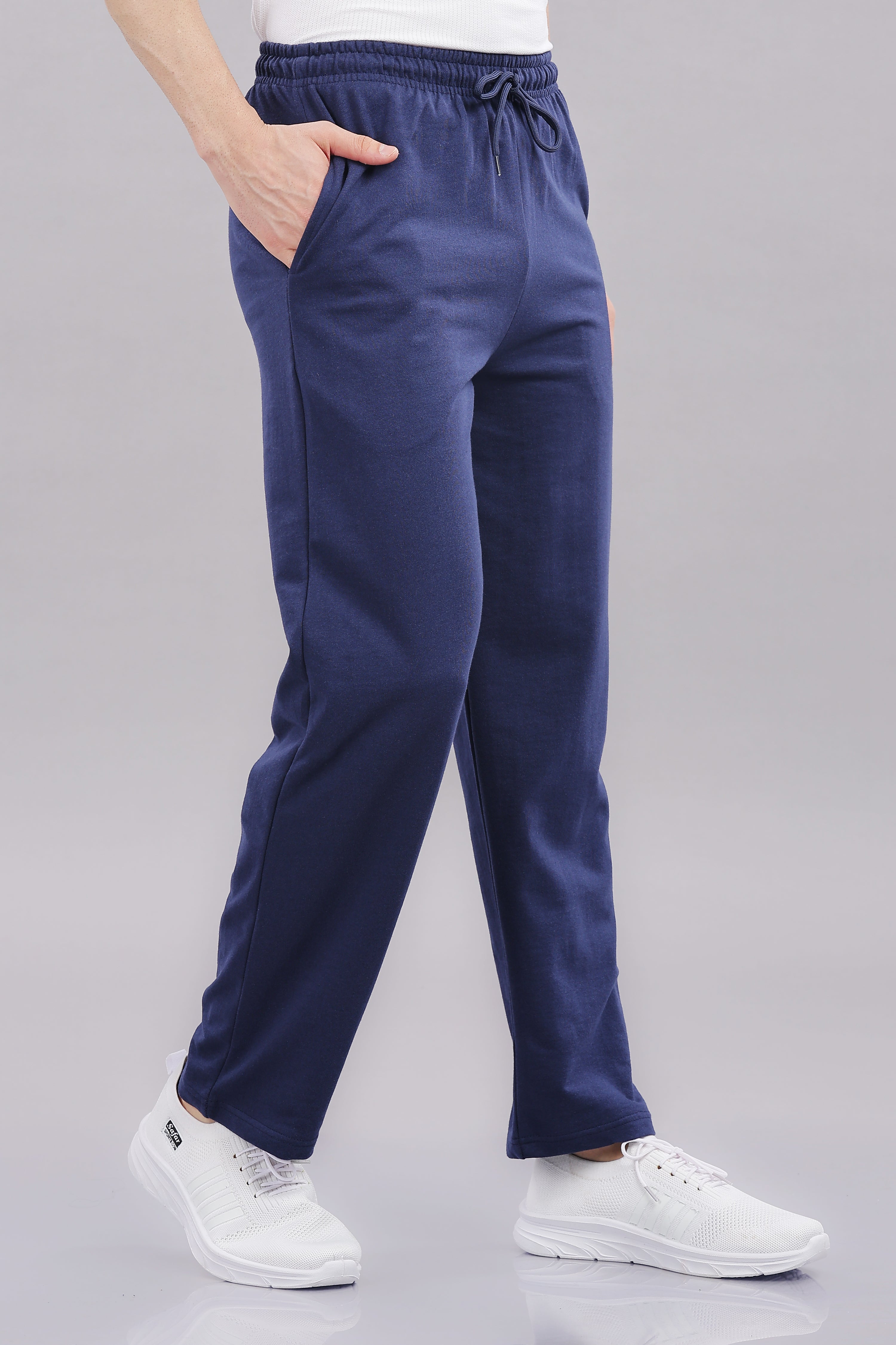 Mens Navy Cotton Regular Track Pant
