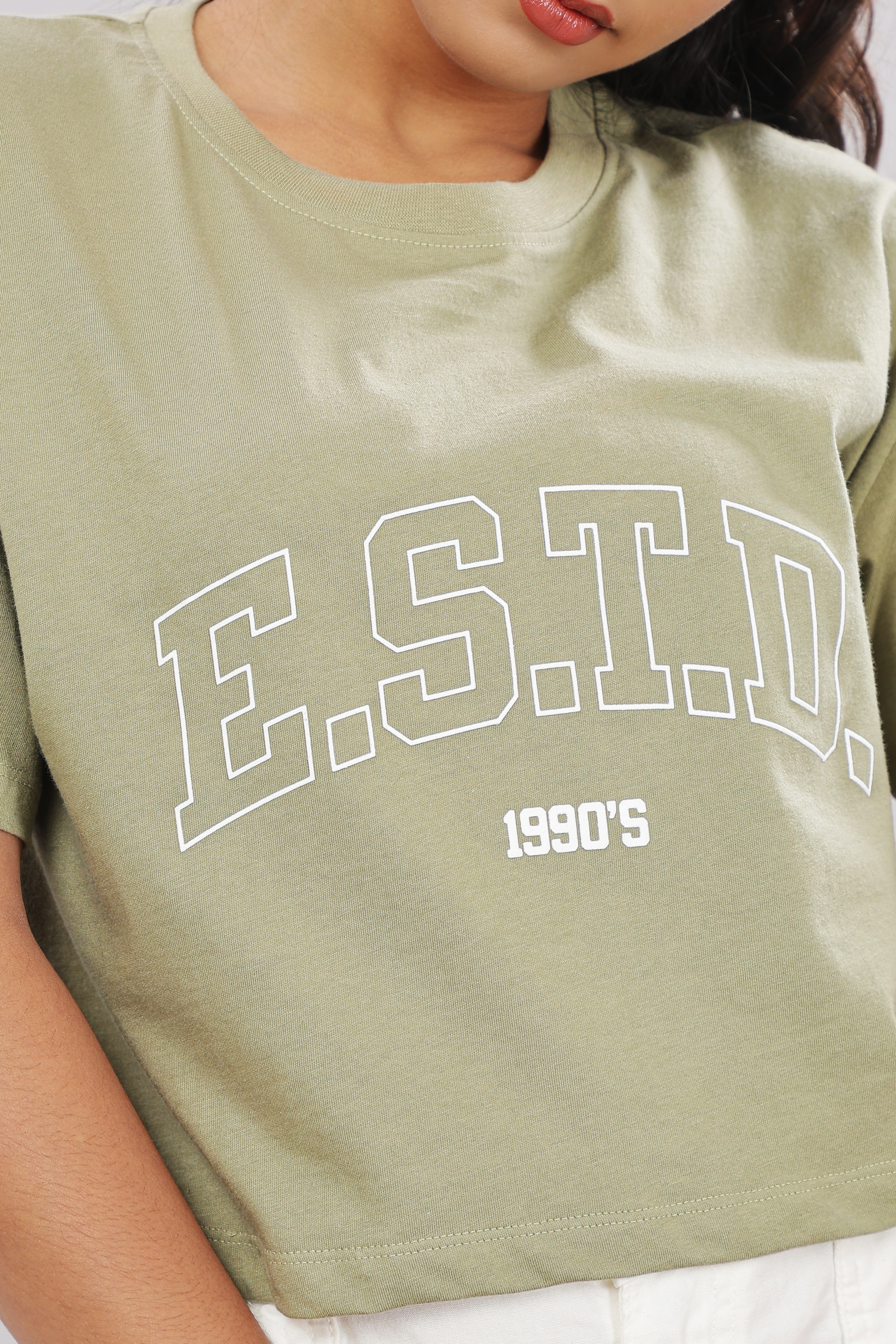 Women Printed Olive Cotton Tshirt