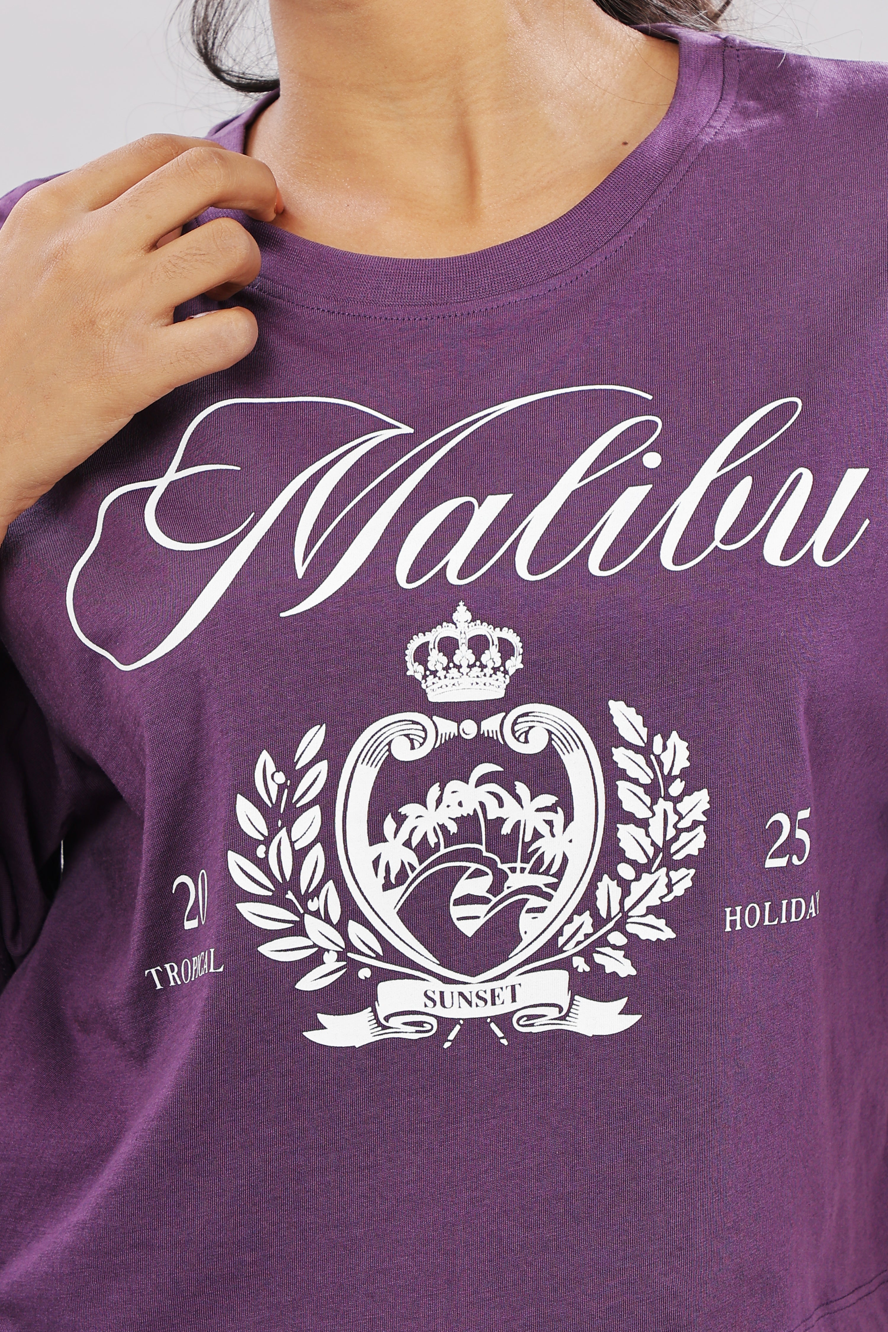 Womens Purple Printed Cotton Regular Top