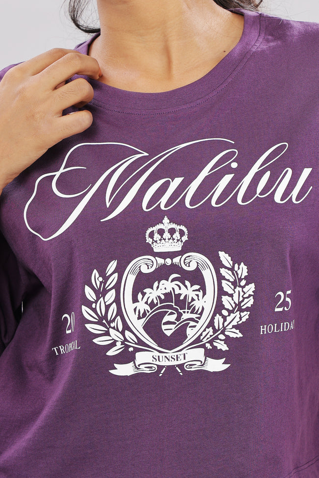 Womens Purple Printed Cotton Regular Top
