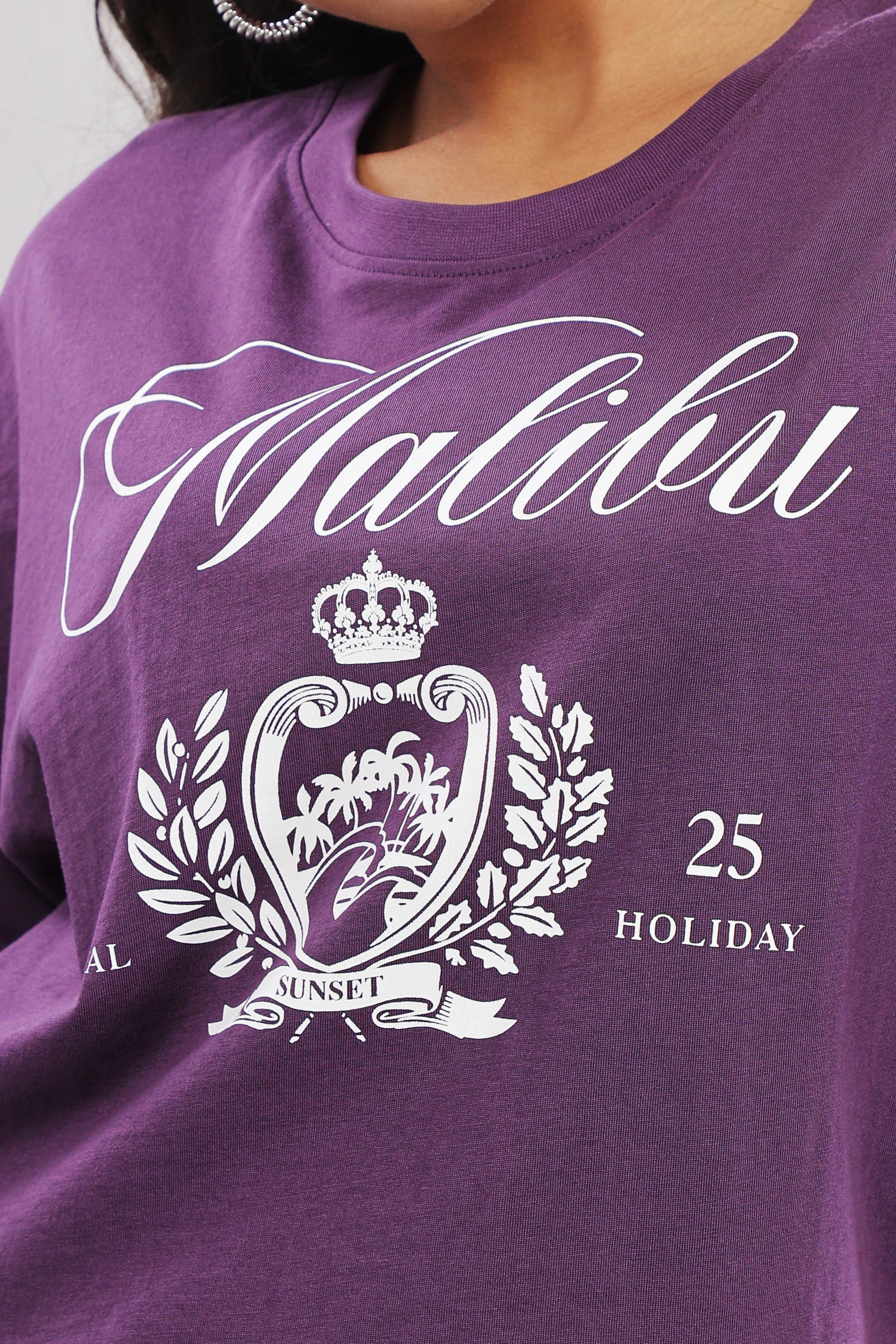 Womens Purple Printed Cotton Regular Top