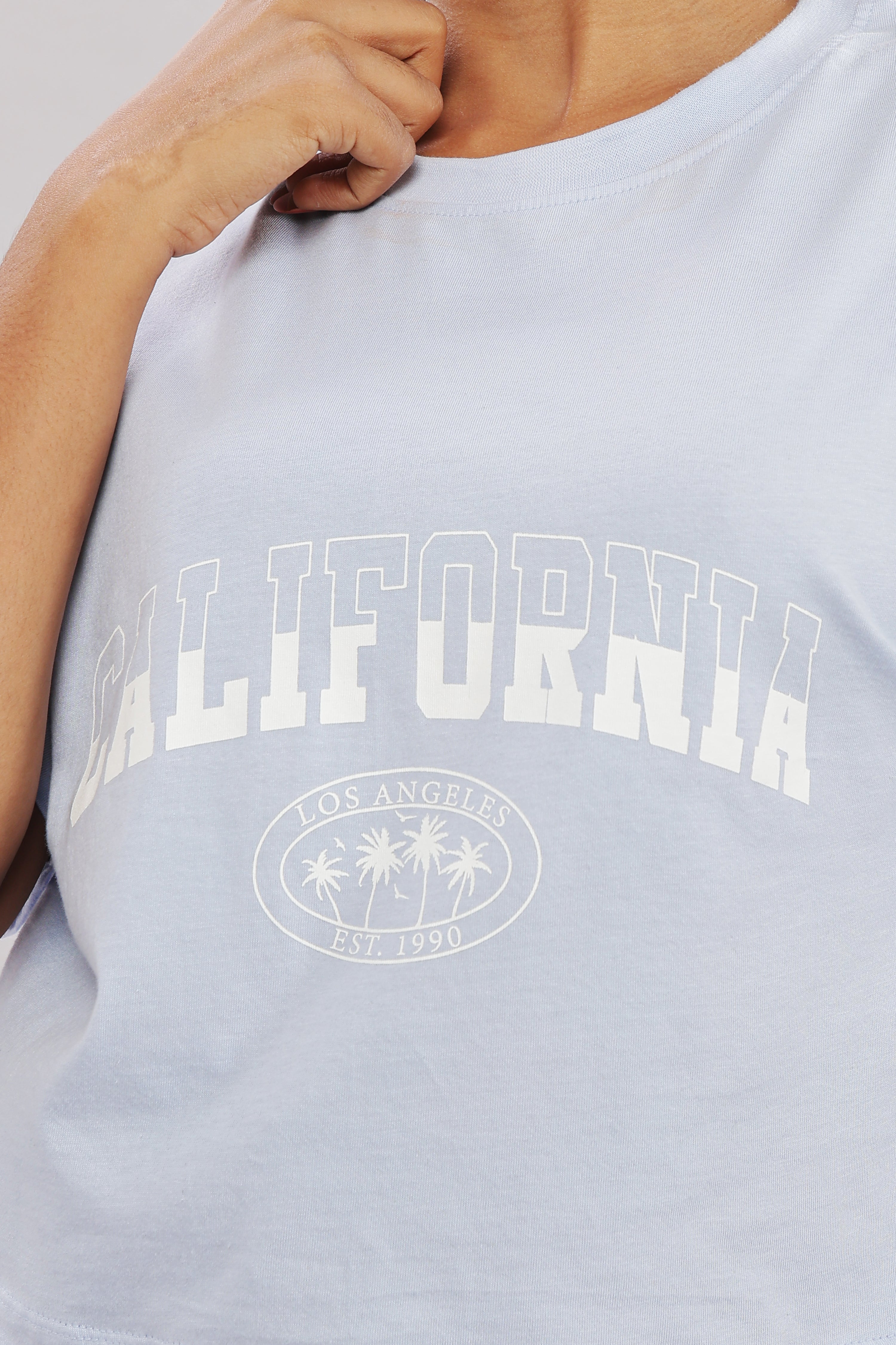 Womens Blue Printed Cotton Regular Top