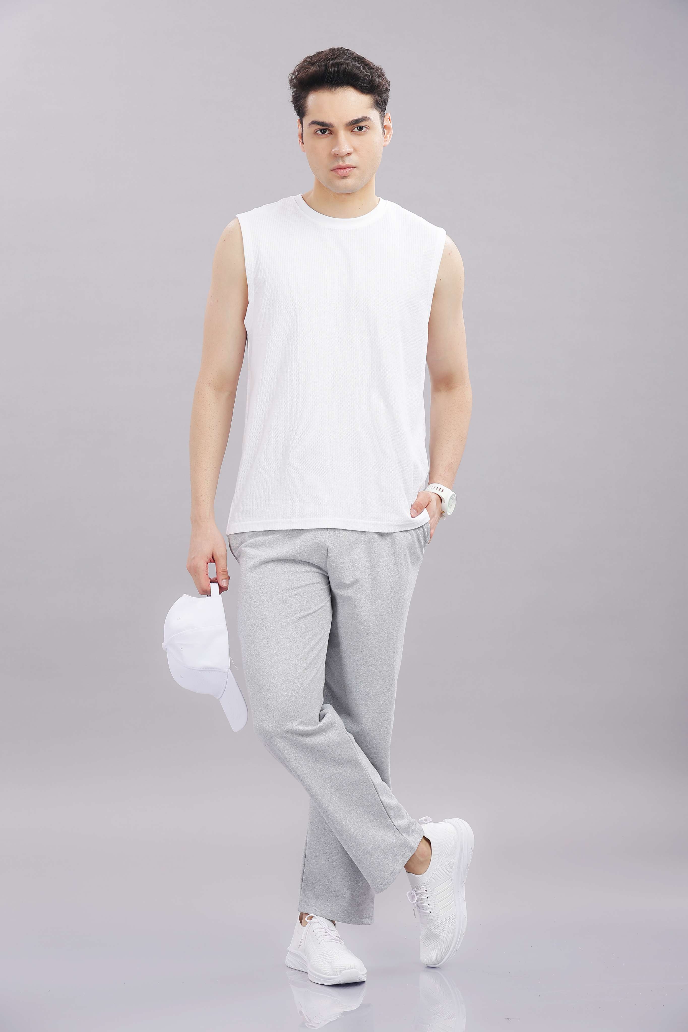 Mens Grey Cotton Regular Track Pant