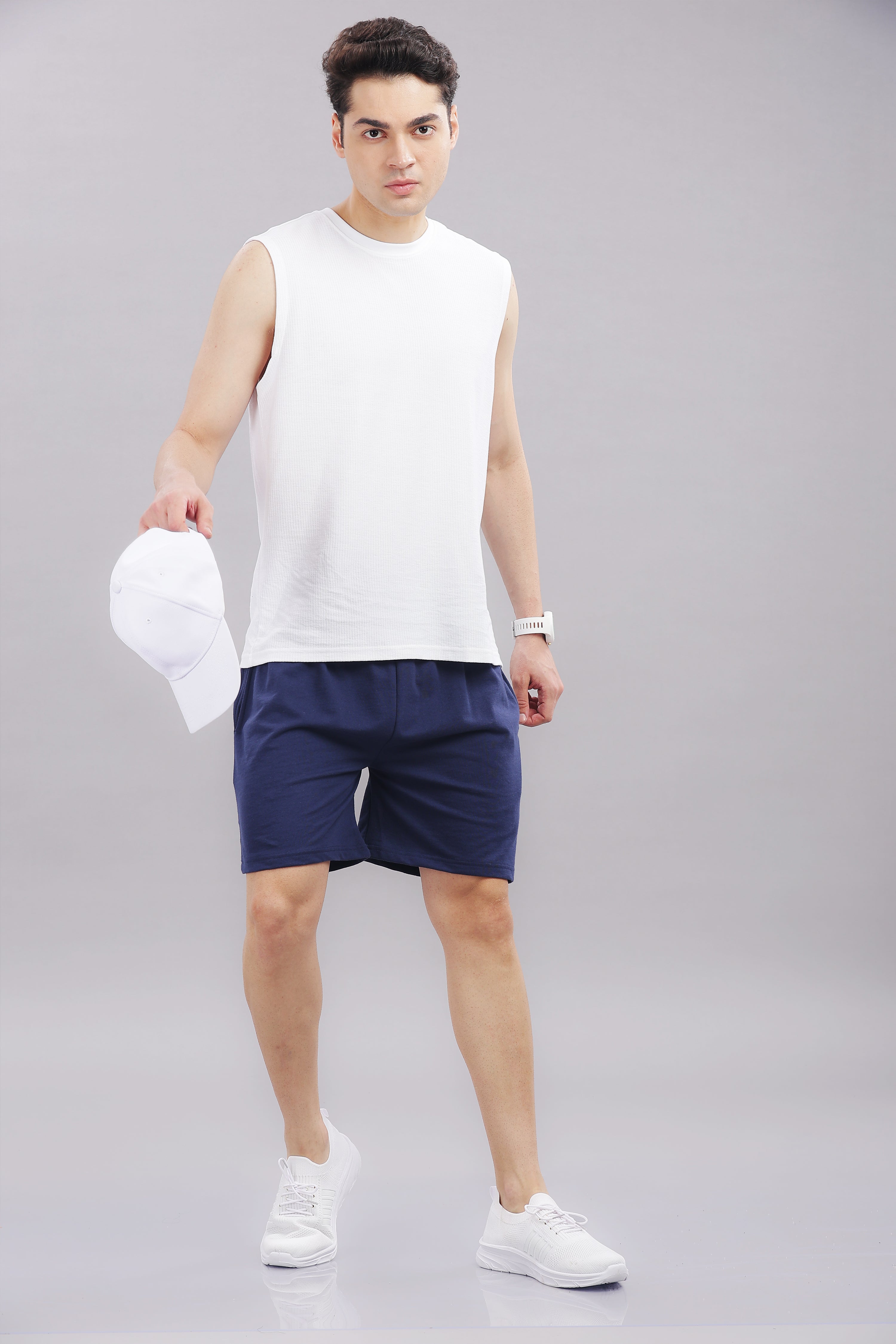 Mens Navy Blue Cotton Regular Shorts