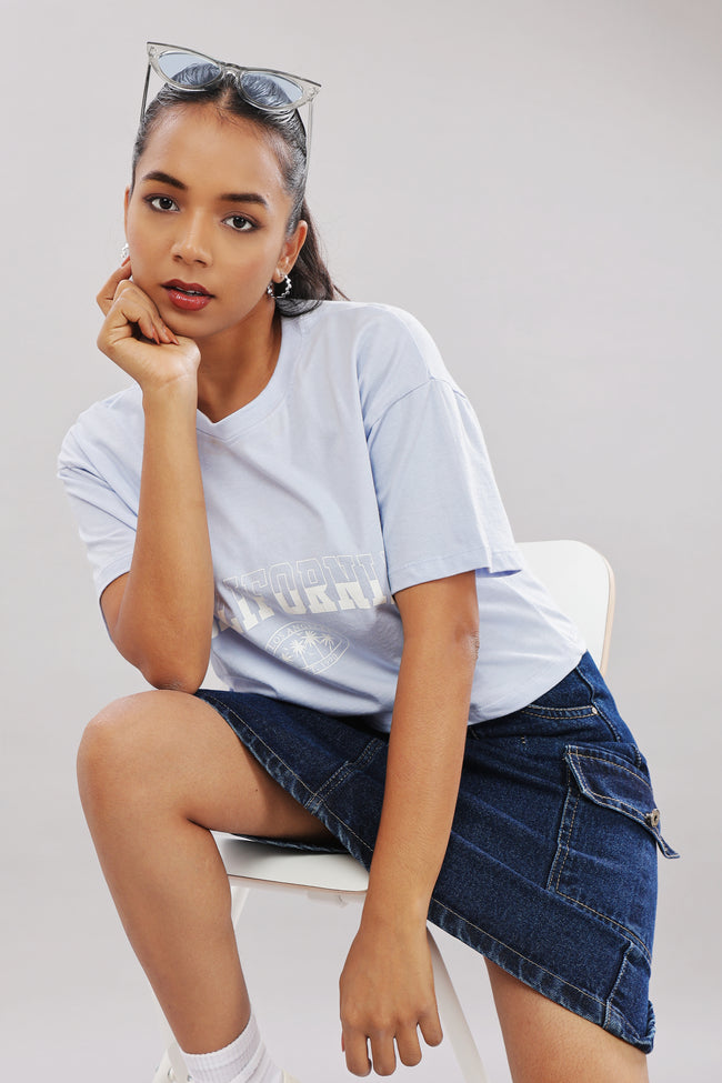 Womens Blue Printed Cotton Regular Top