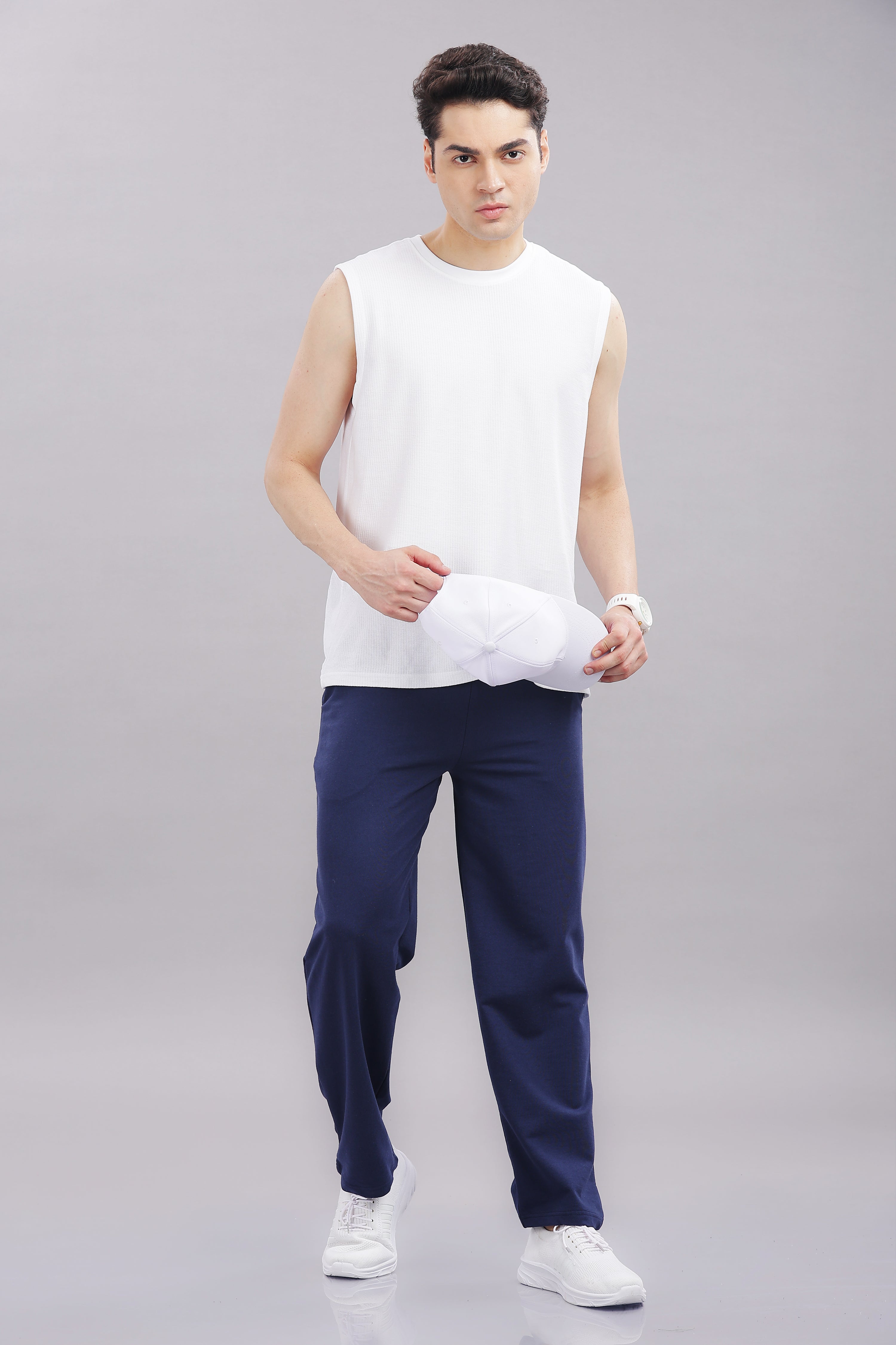 Mens Navy Cotton Regular Track Pant