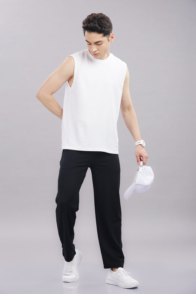 Mens Black Cotton Regular Track Pant